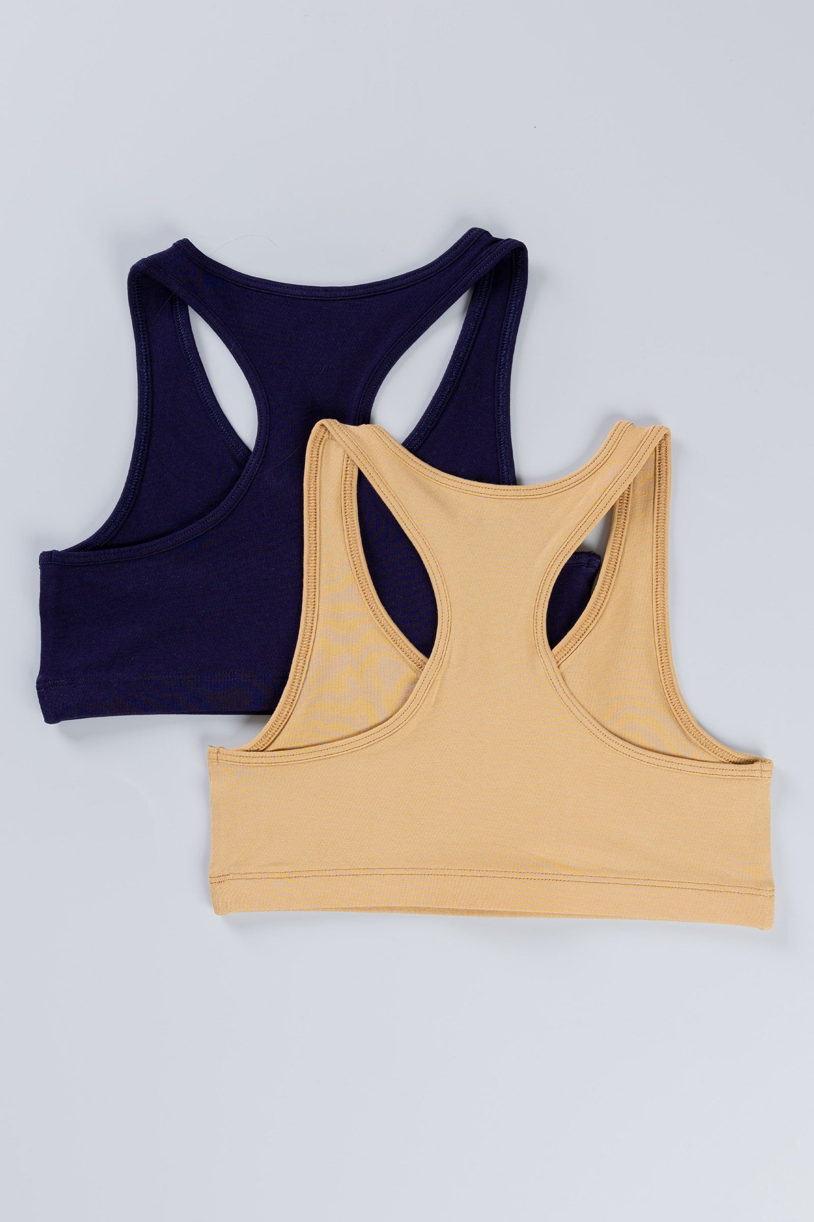 BEIGE & NAVY GIRLS RACER BACK TRAINER BRA - PACK OF 2
