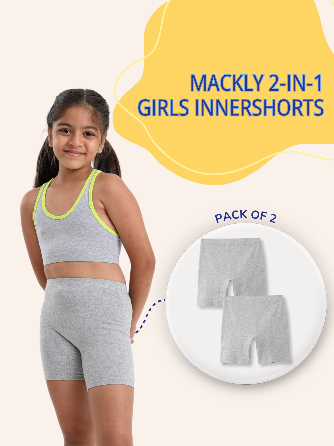2-Pack Girls Inner Shorts - Gray