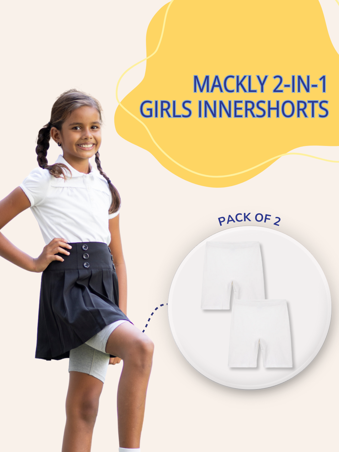 2-Pack Girls  Inner Shorts -White