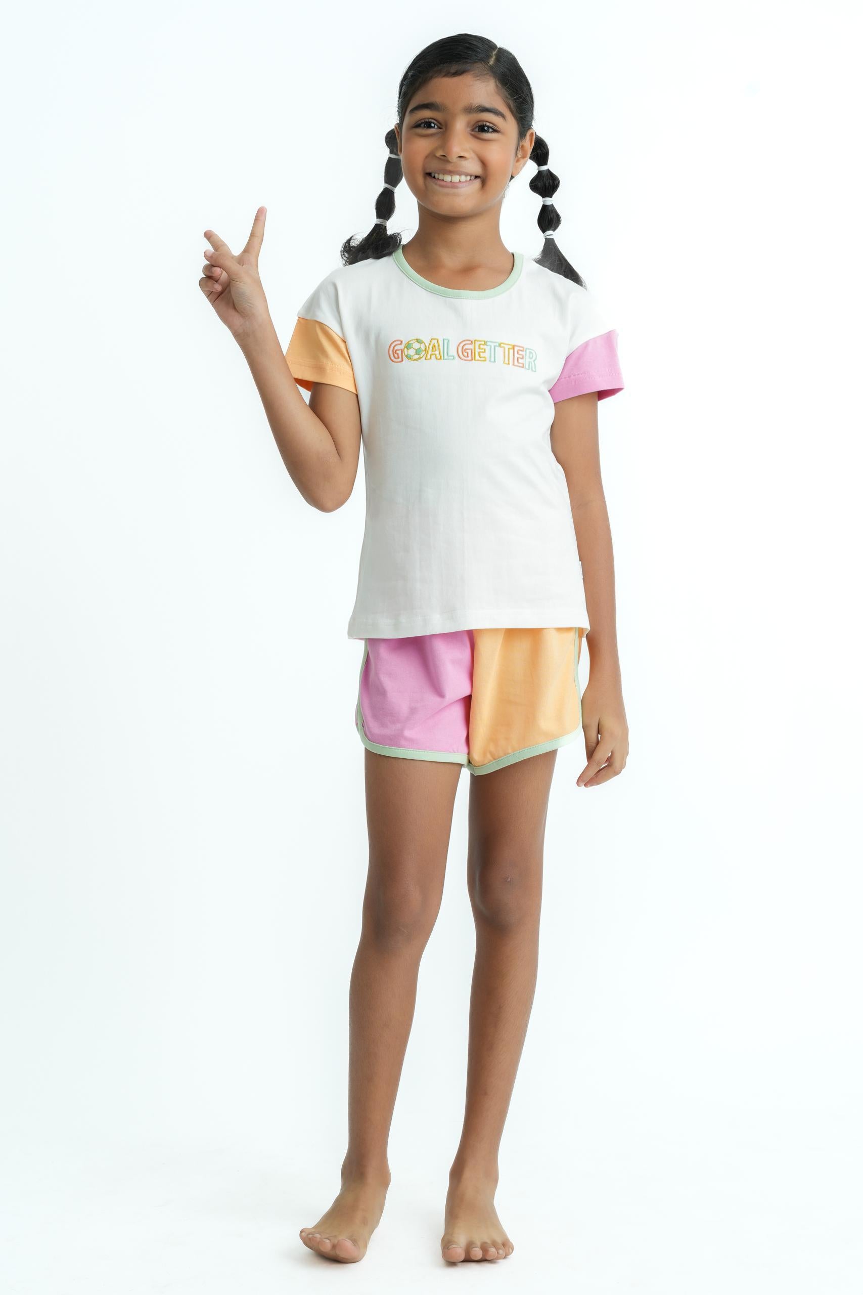 Goal Getter PJ Set - Lycra Jersey Top & Color Block Shorts with Embroidery (4)