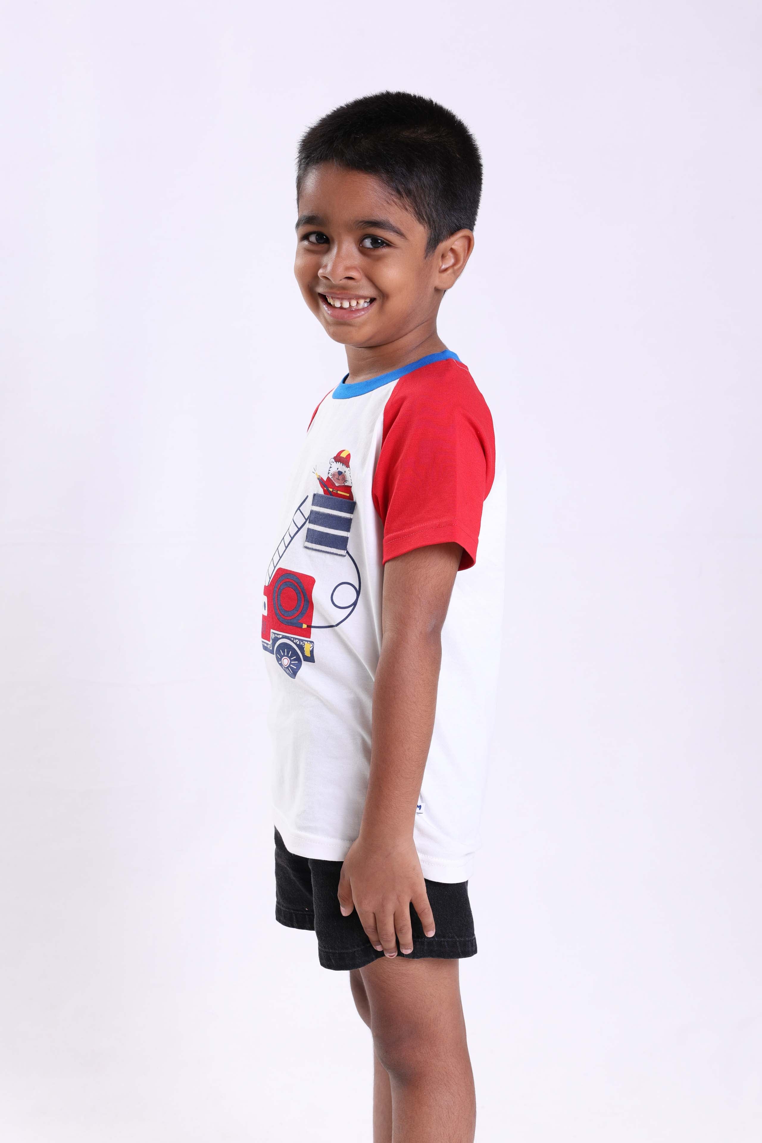 Mackly Boys’ 3-Pack Short Sleeve T-Shirts – Fire Truck, Dino & Spaceship Designs