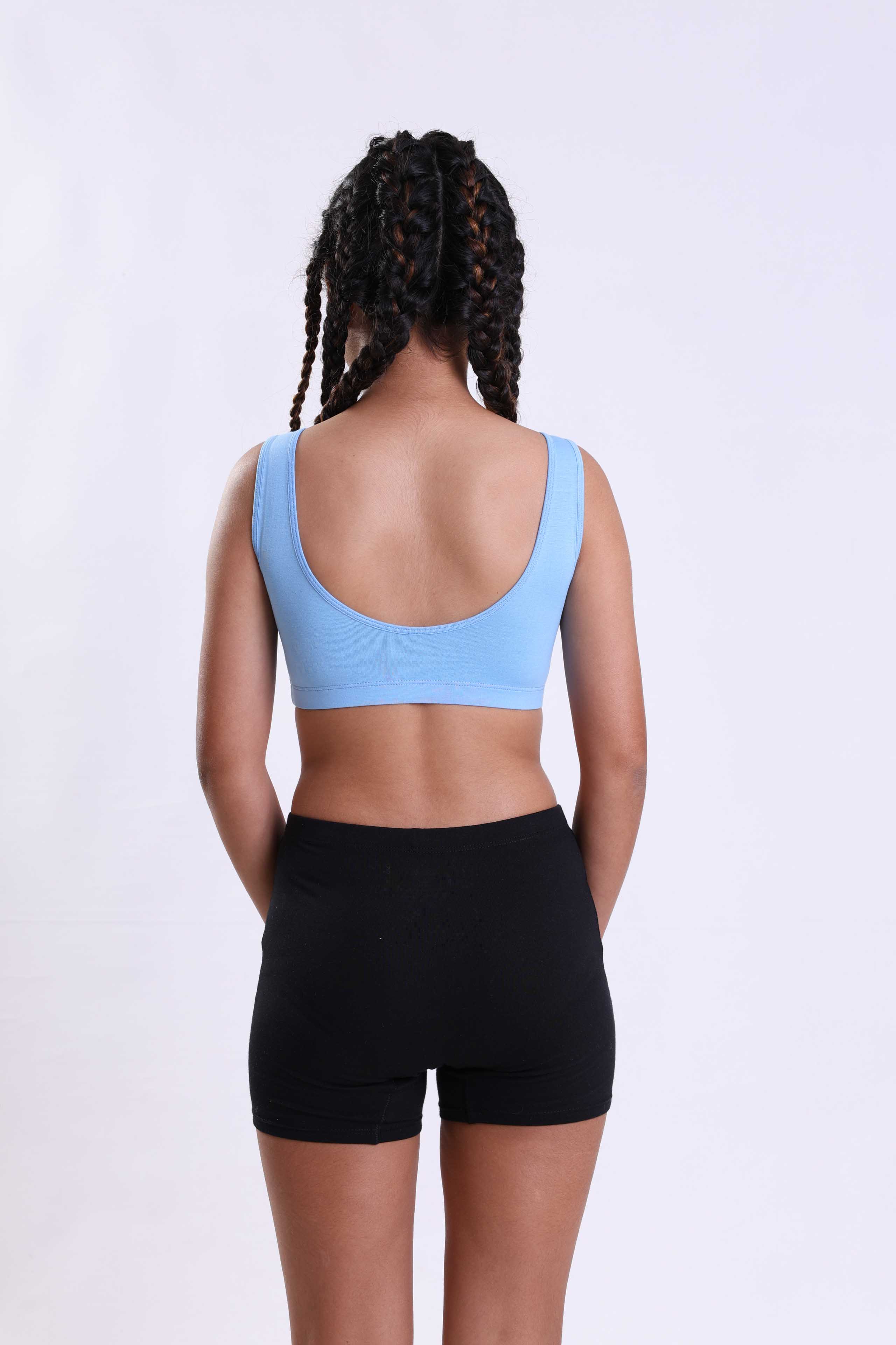 NAVY BLUE AND LIGHT BLUE GIRLS SCOOP BACK TRAINER BRA - PACK OF 2