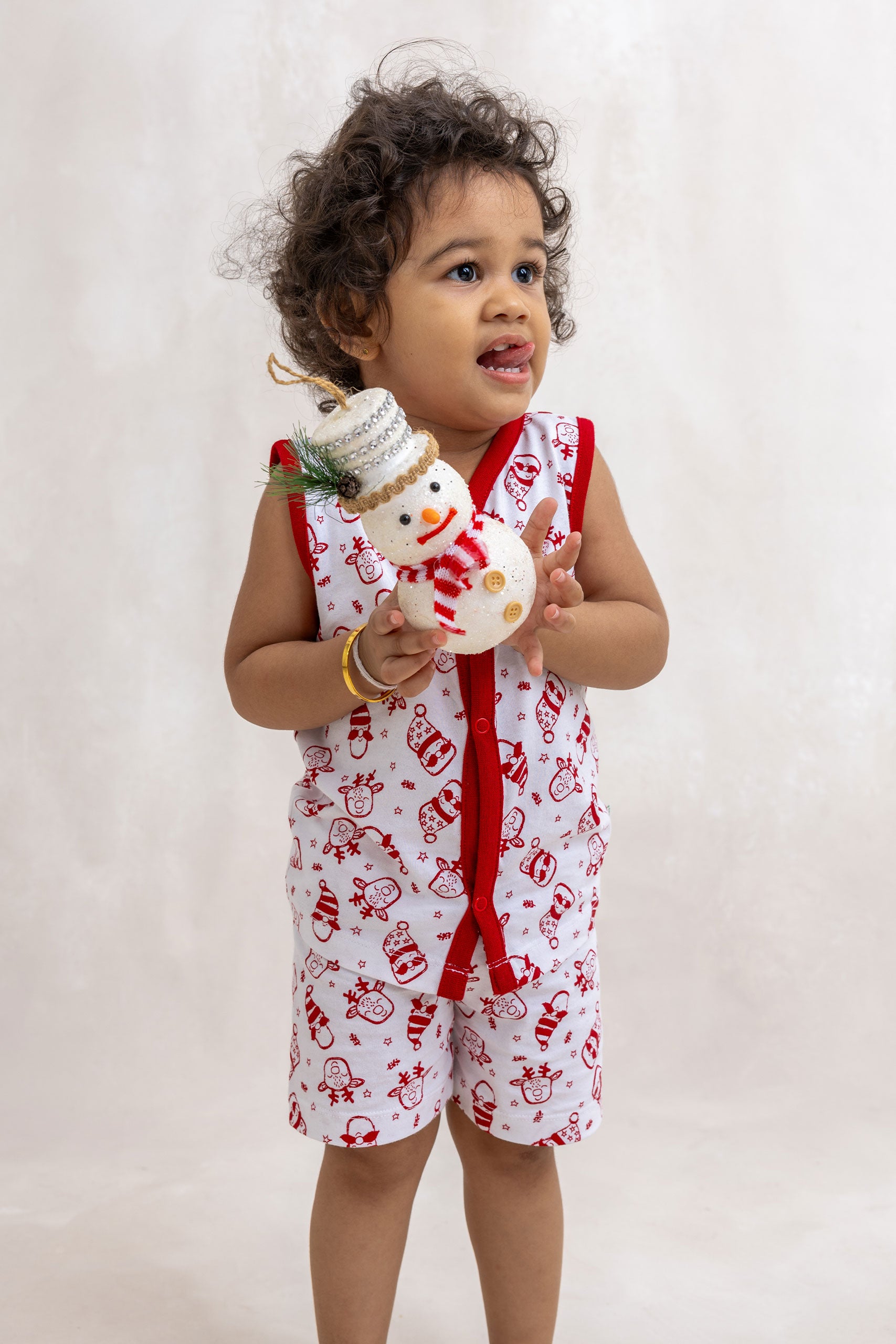 TINY REINDEER FRONT OPEN BABY TOP AND SHORT SET