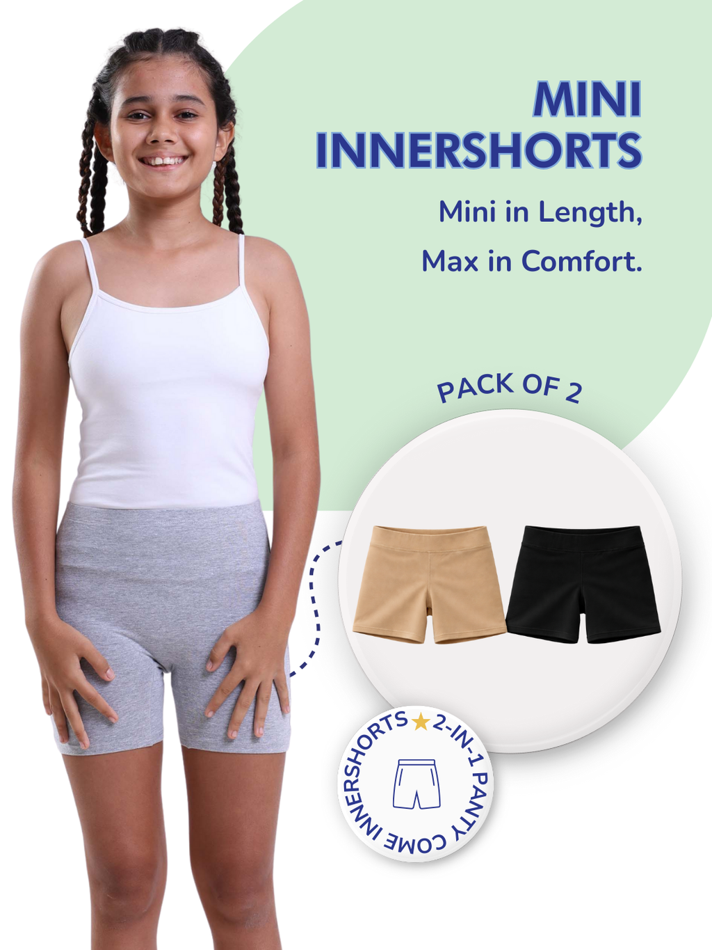 BLACK & NUDE GIRLS MINI INNER SHORTS – 2 PACK