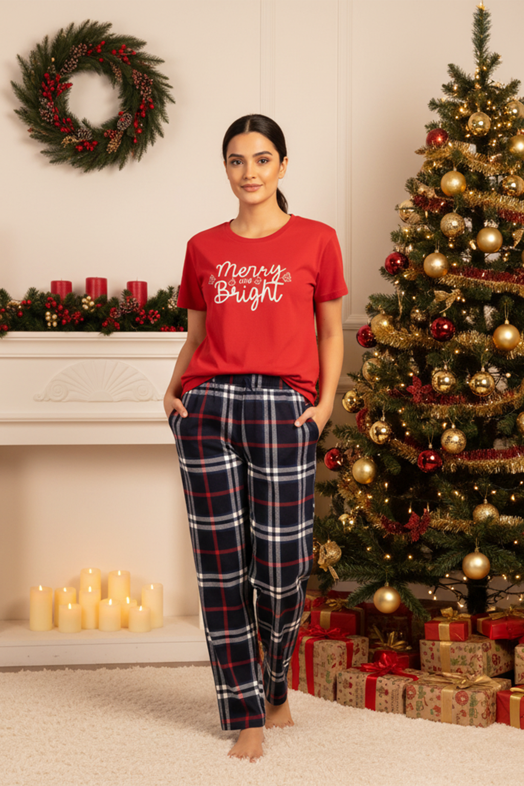 MERRY & BRIGHT LADIES COTTON SHORT SLEEVE PANT SET