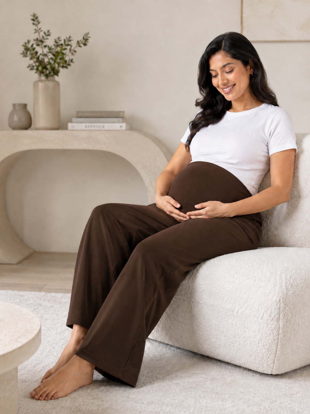 BROWN MATERNITY WIDE LEG PANT