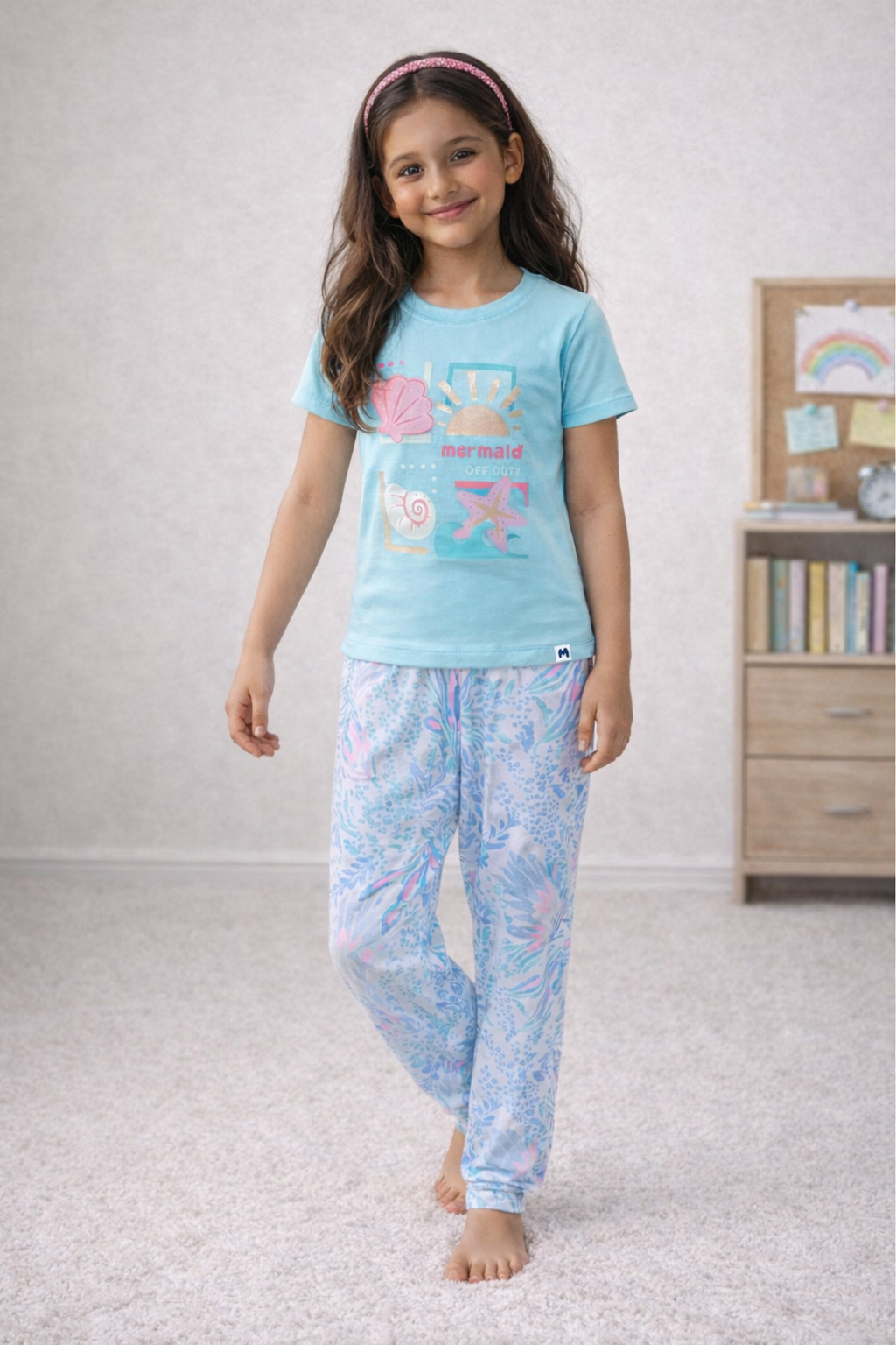 MERMAID OFF DUTY GIRLS SHORT SLEEVE PANT SET