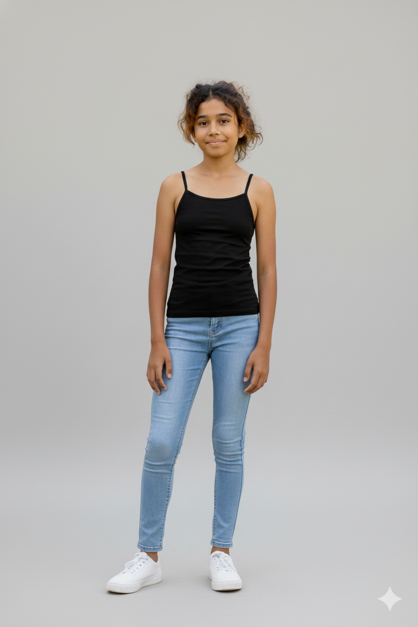 BLACK CAMISOLE WITH INBUILT BRA – GIRLS