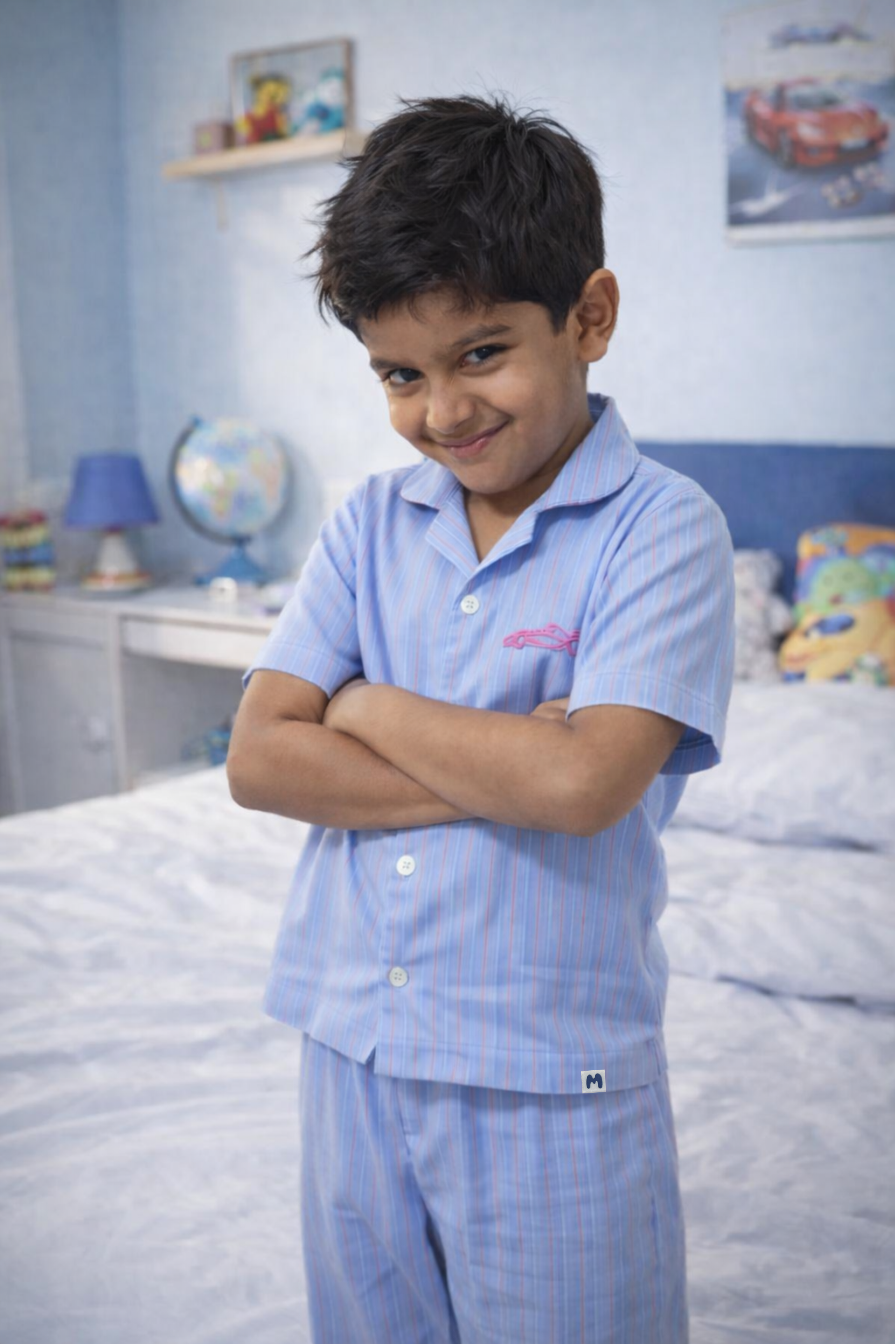 STRIPE BOYS FRONT OPEN SHORT SLEEVE PANT SET