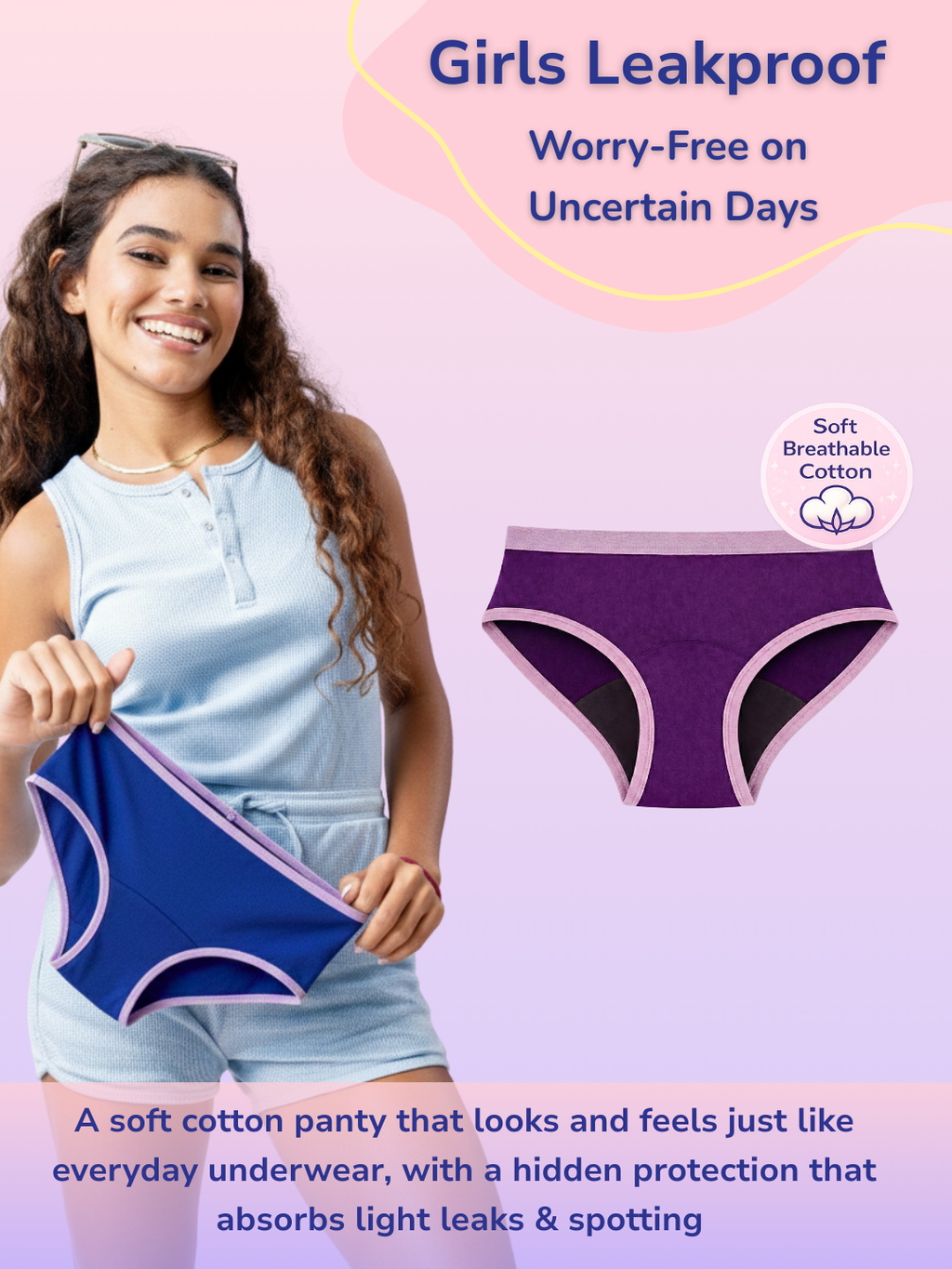 PURPLE GIRLS MID-RISE LEAK PROO