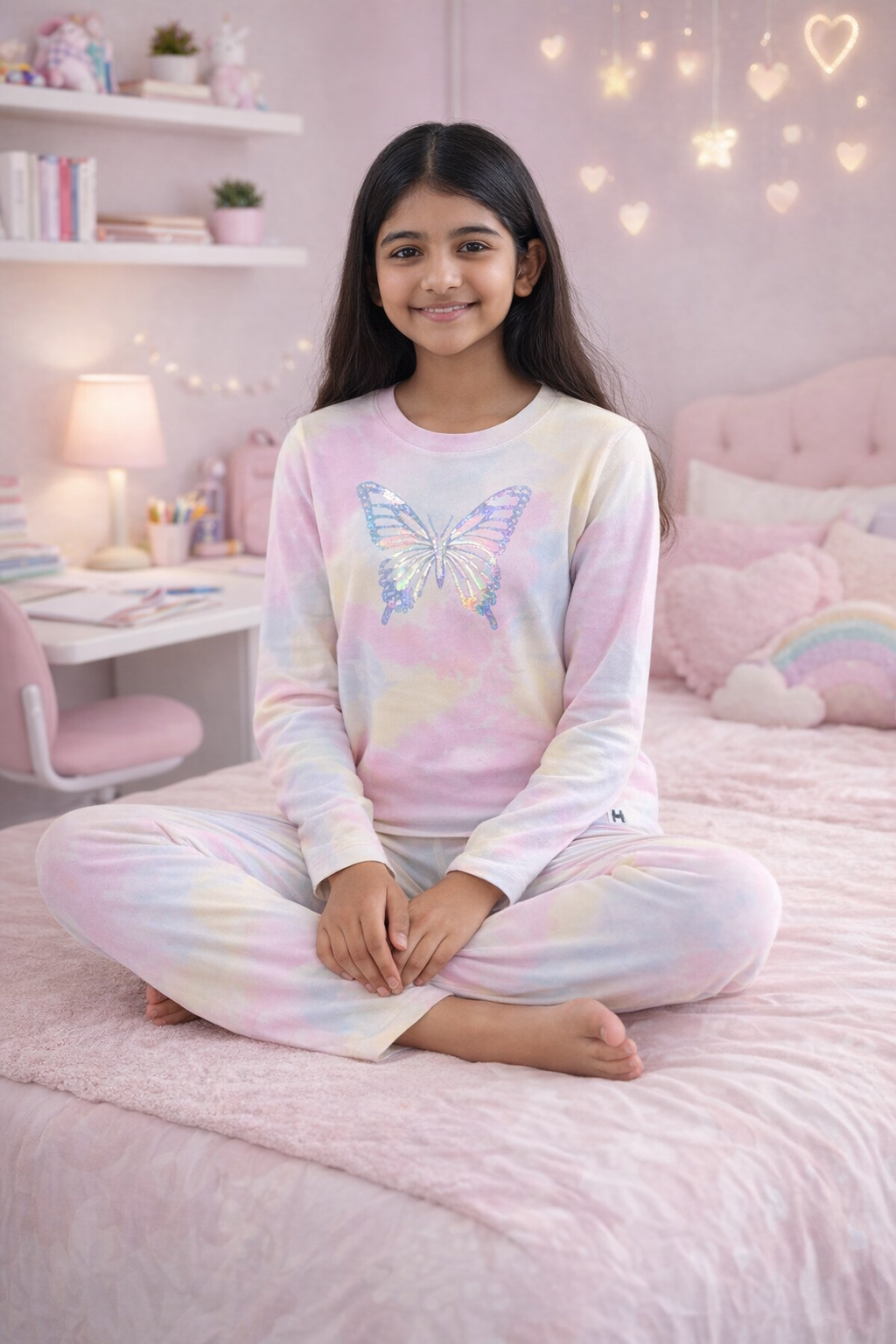 BUTTERFLY TIE & DYE GIRLS LONG SLEEVE PANT SET