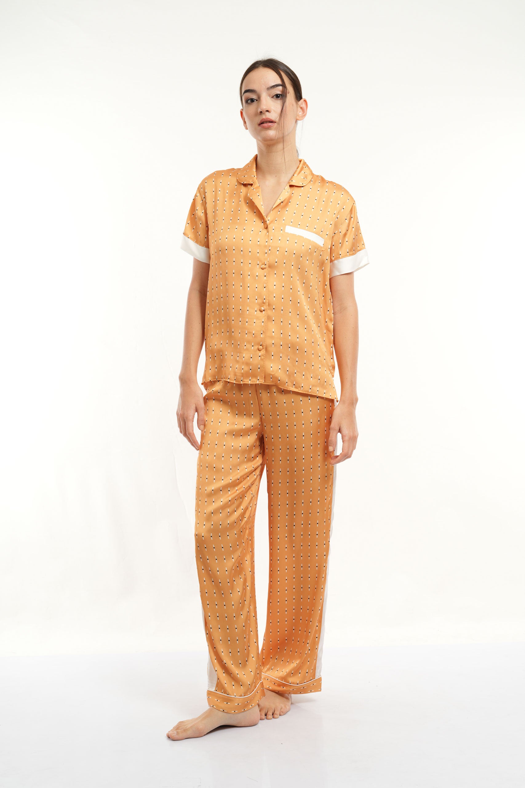 PJ L/S PANT SET - Mustard AOP