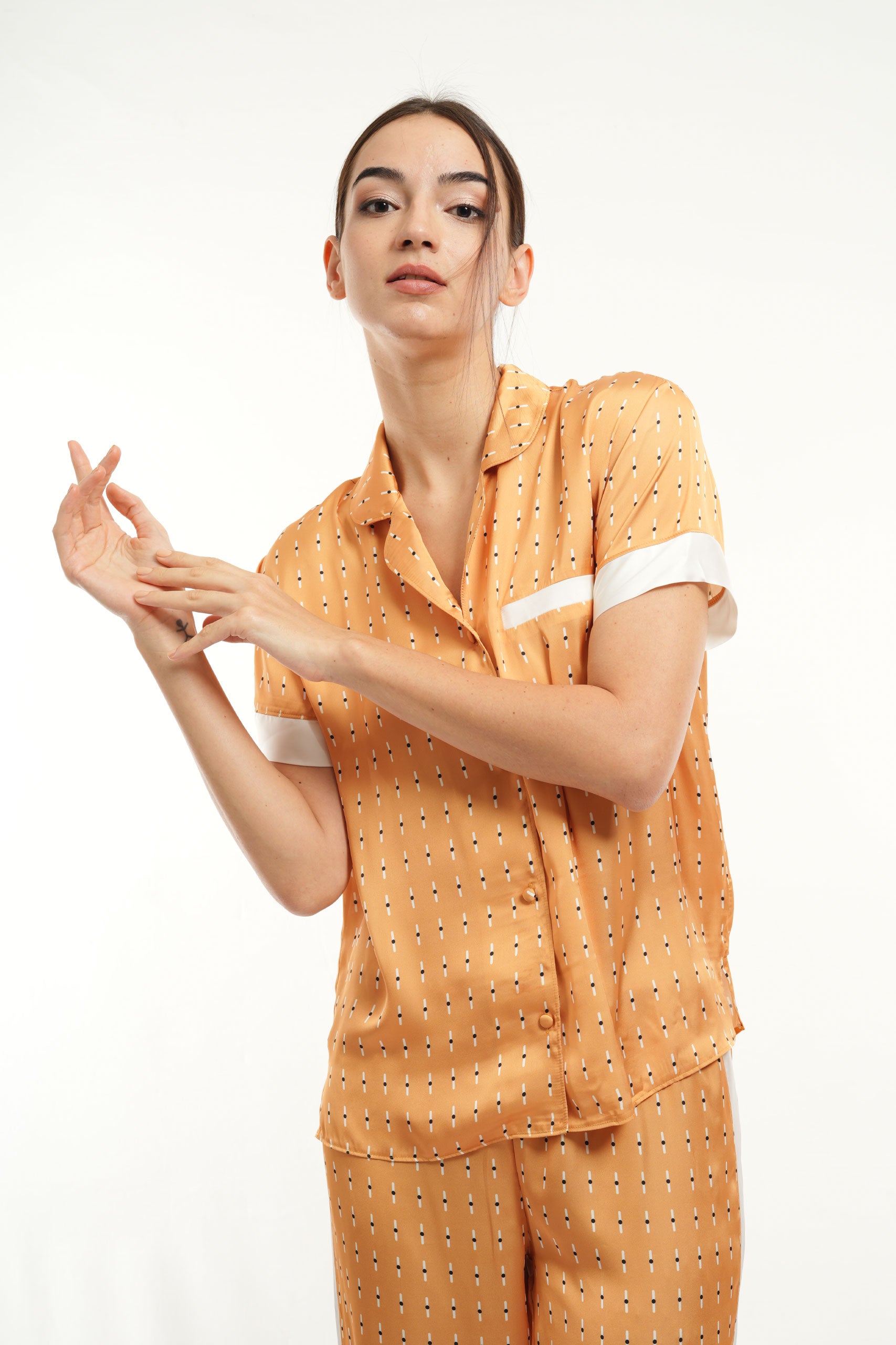 PJ L/S PANT SET - Mustard AOP