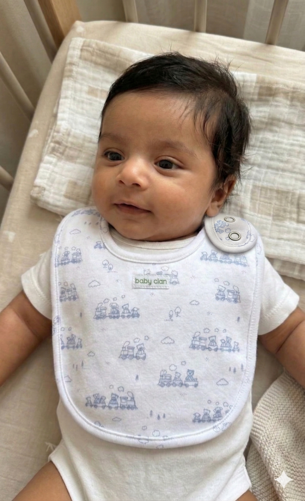 BOYS BLUE TRAIN BABY BIB