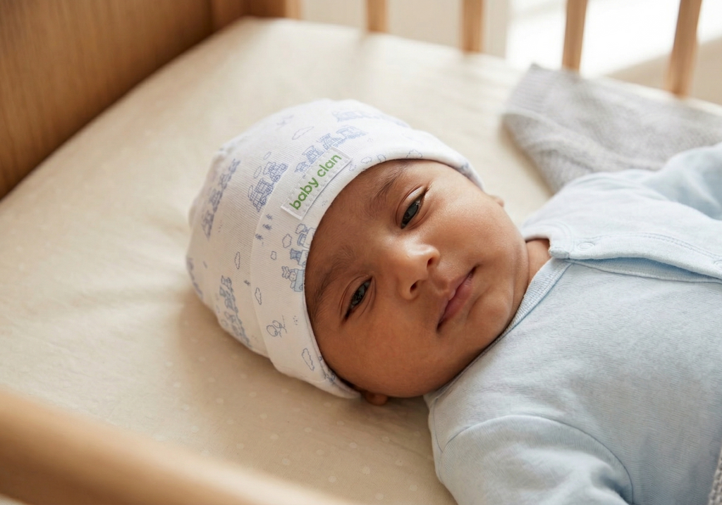 BOYS BLUE TRAIN BABY HAT