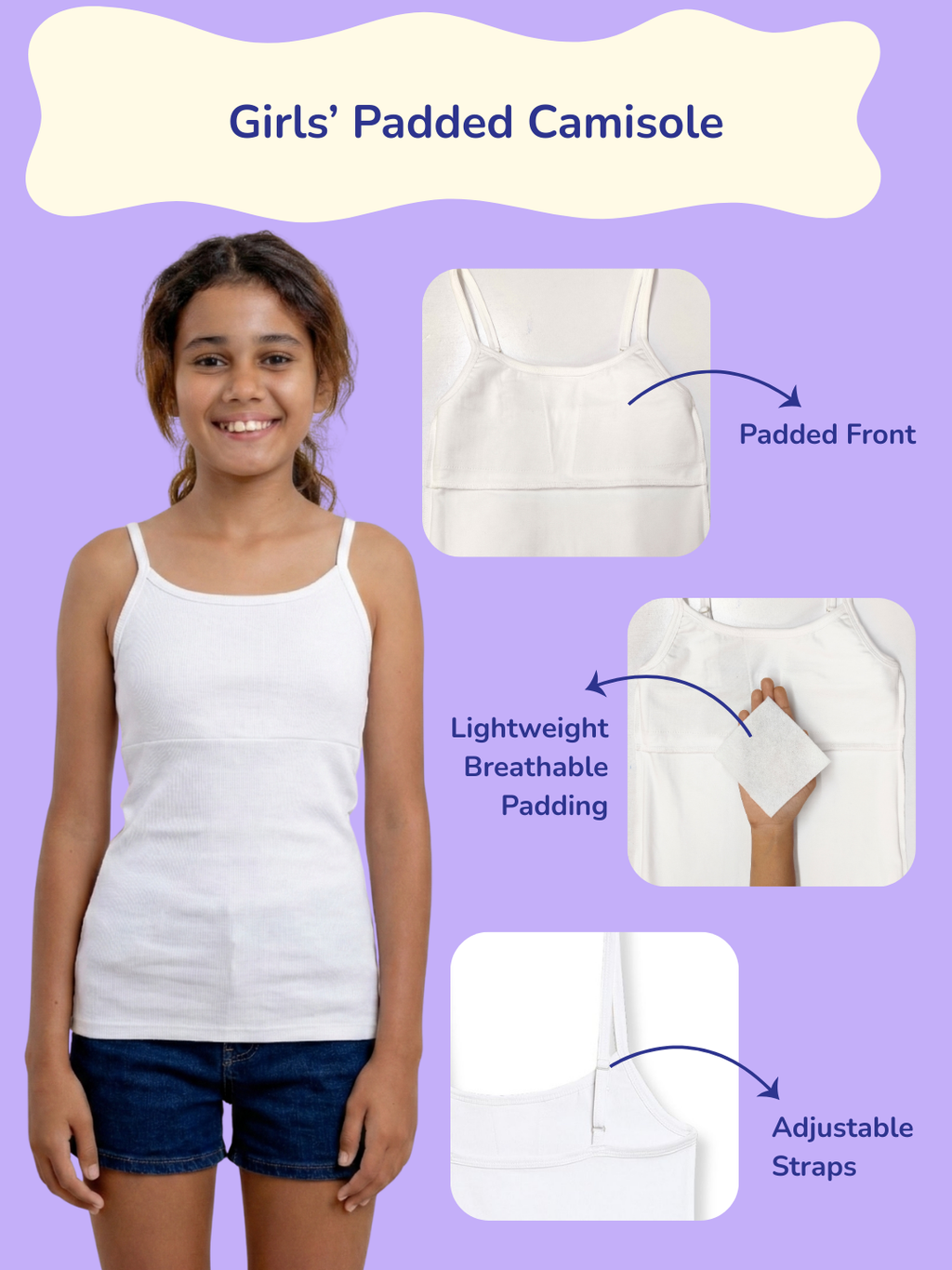 WHITE PADDED CAMISOLE – GIRLS