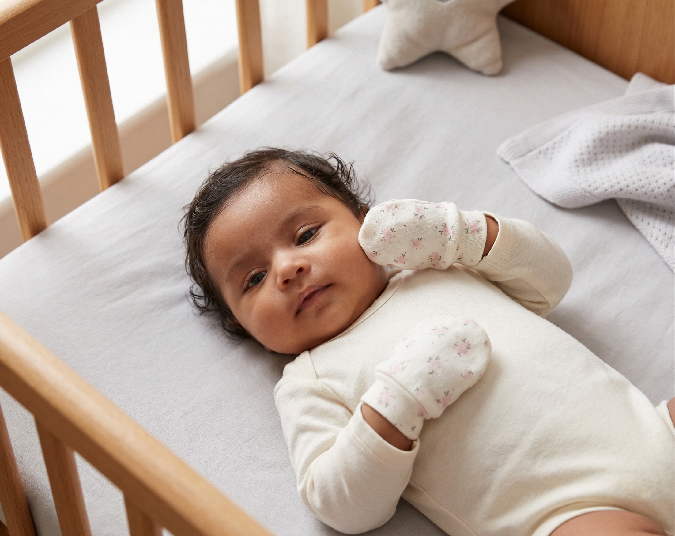 GIRLS ROSE FLOWER BABY MITTENS