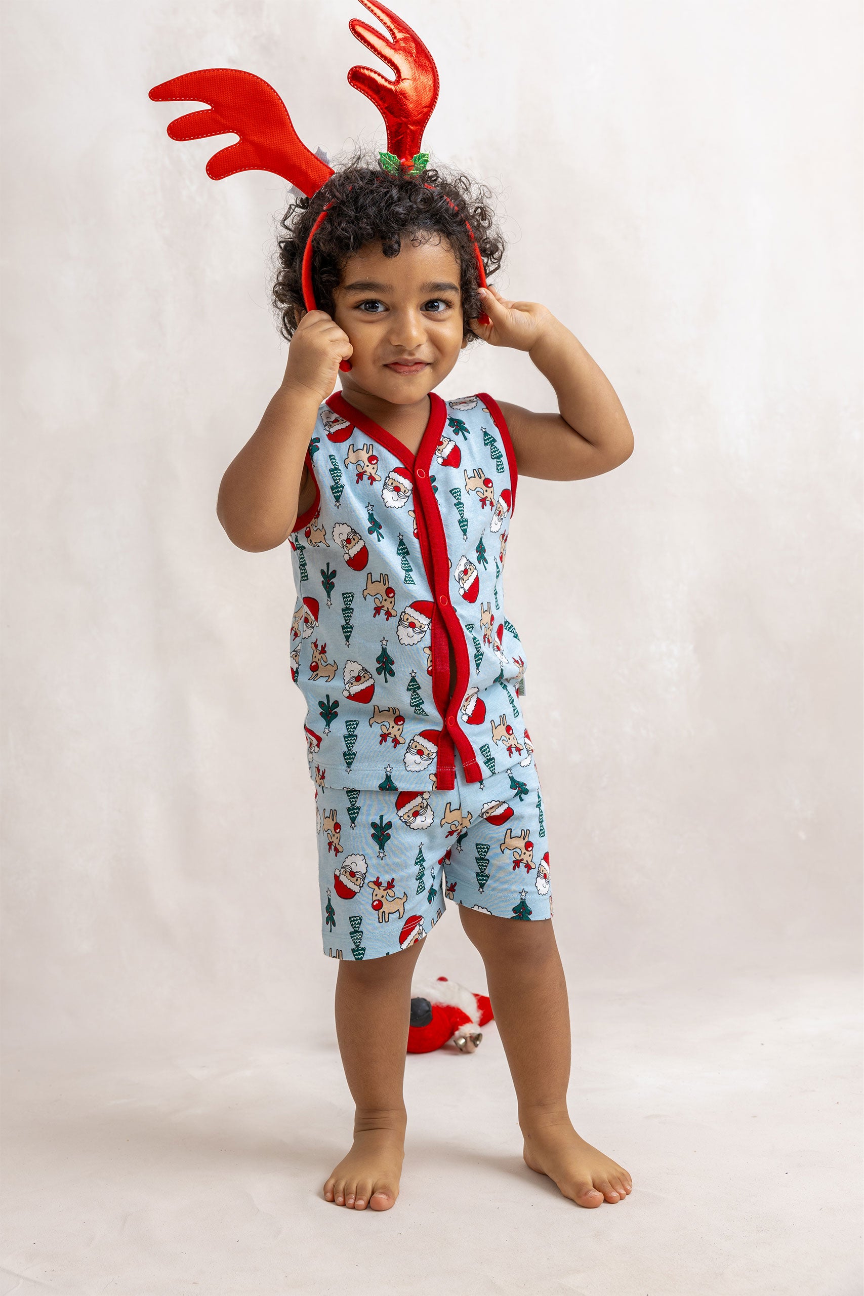 MERRY AND BRIGHT FRONT OPEN BABY TOP AND SHORT SET