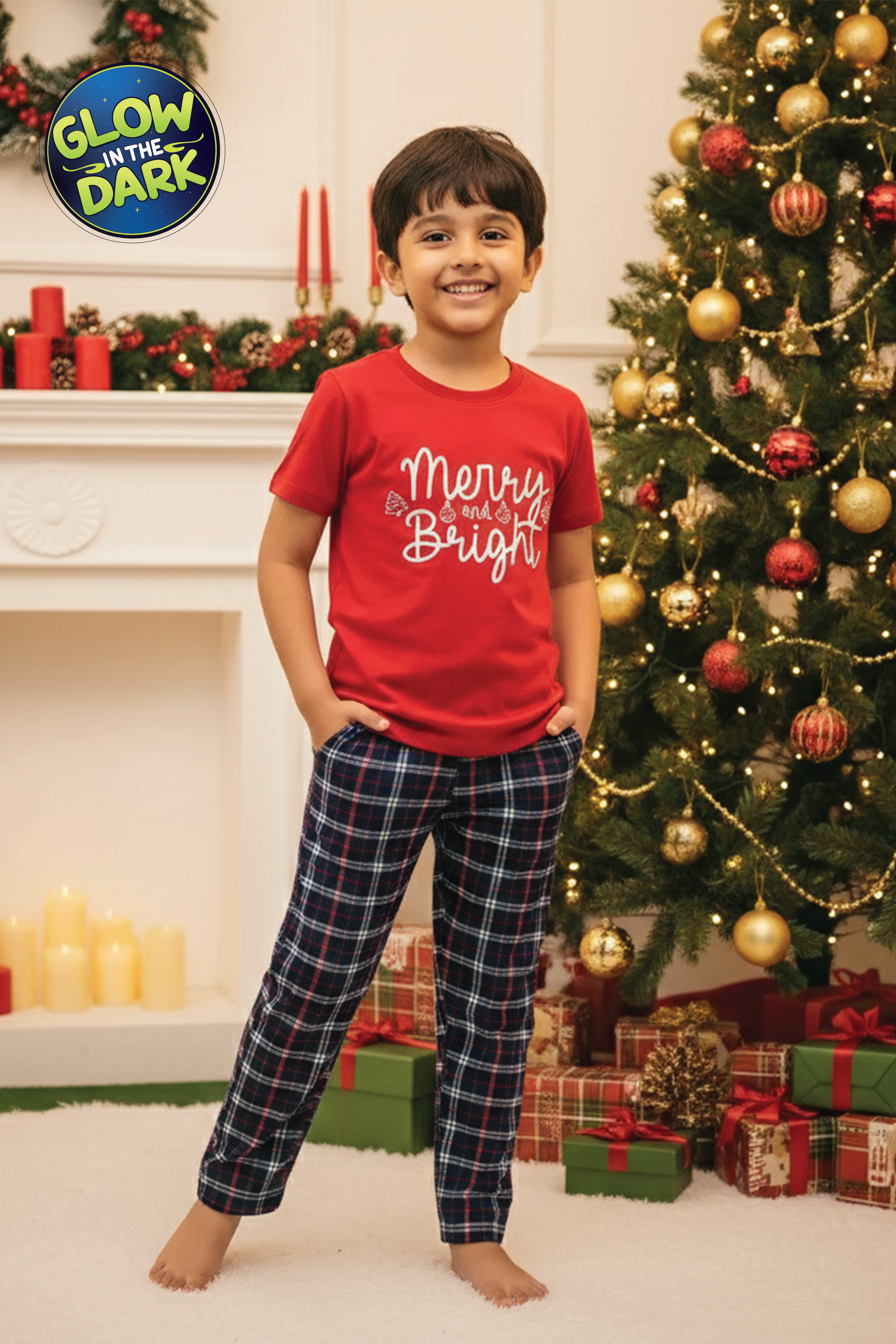 MERRY & BRIGHT KIDS UNISEX SHORT SLEEVE PANT SET