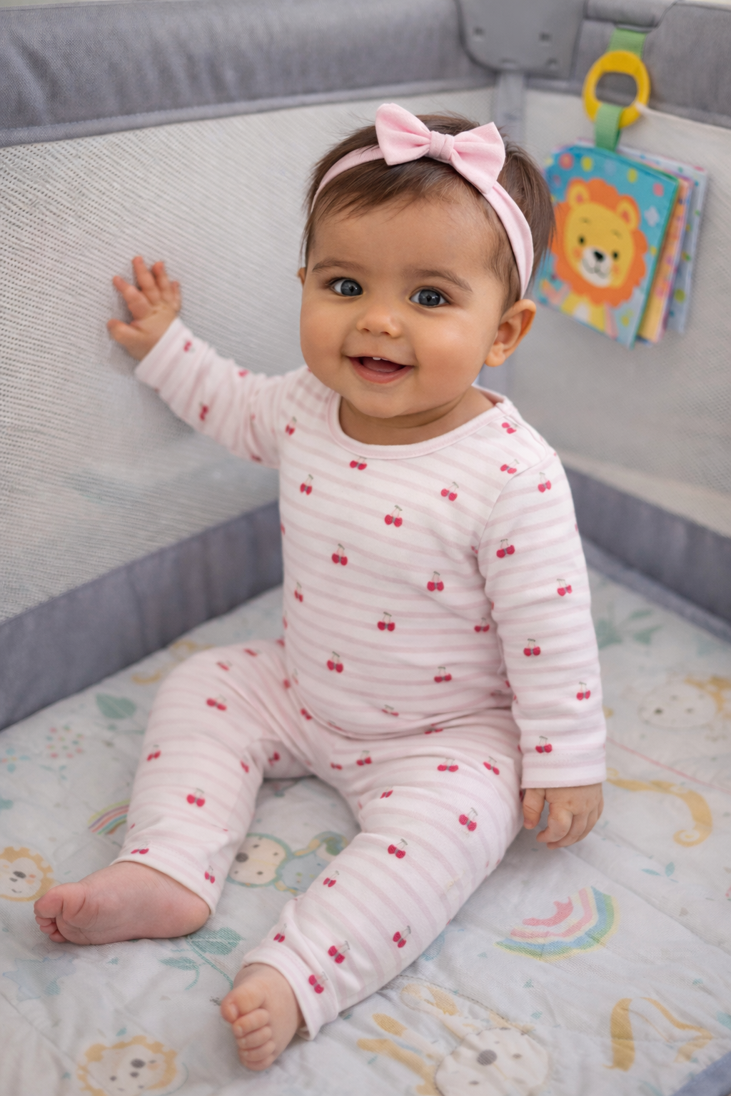 GIRLS CHERRY HEART LONG SLEEVE PANT SET