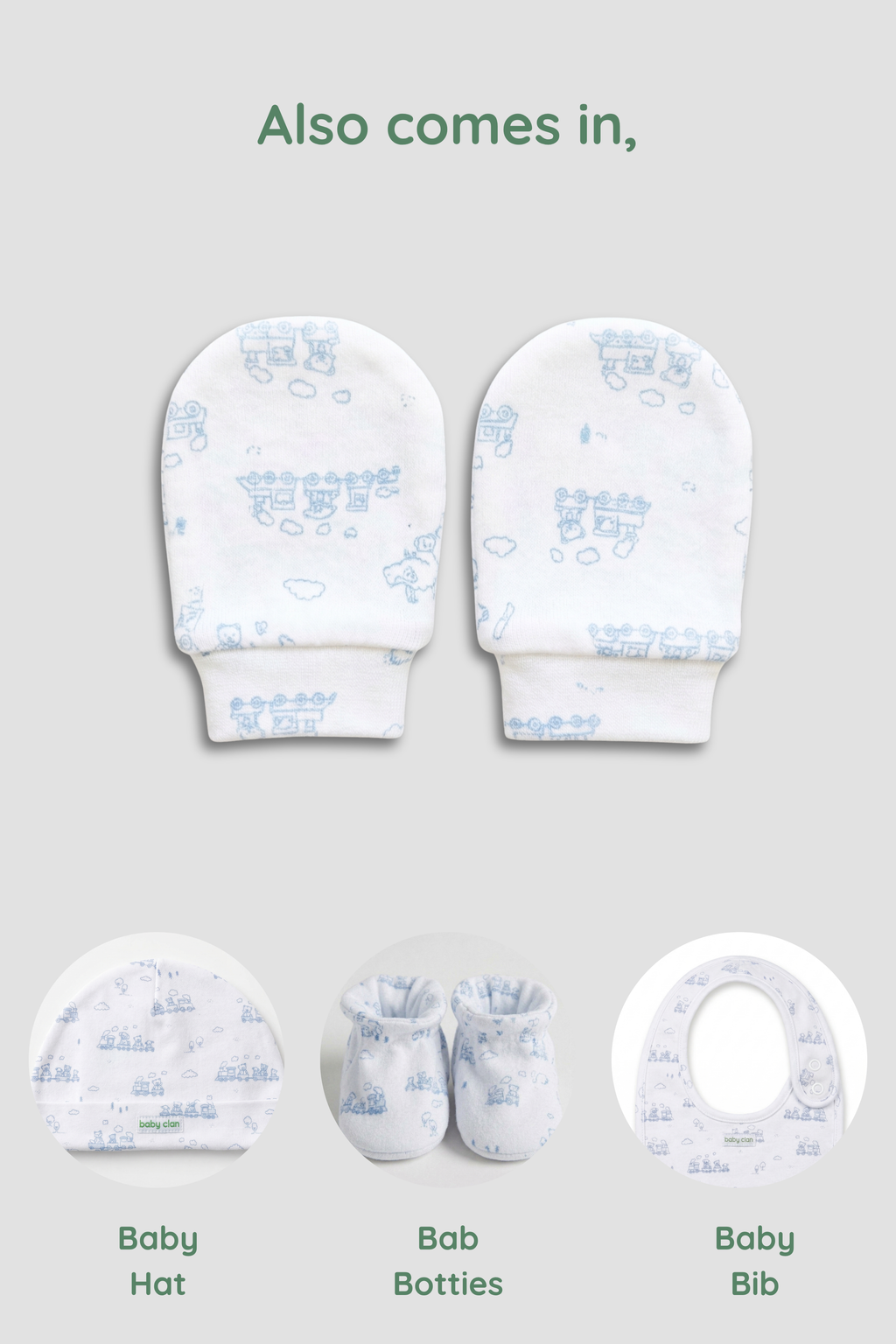 BOYS BLUE TRAIN BABY MITTENS