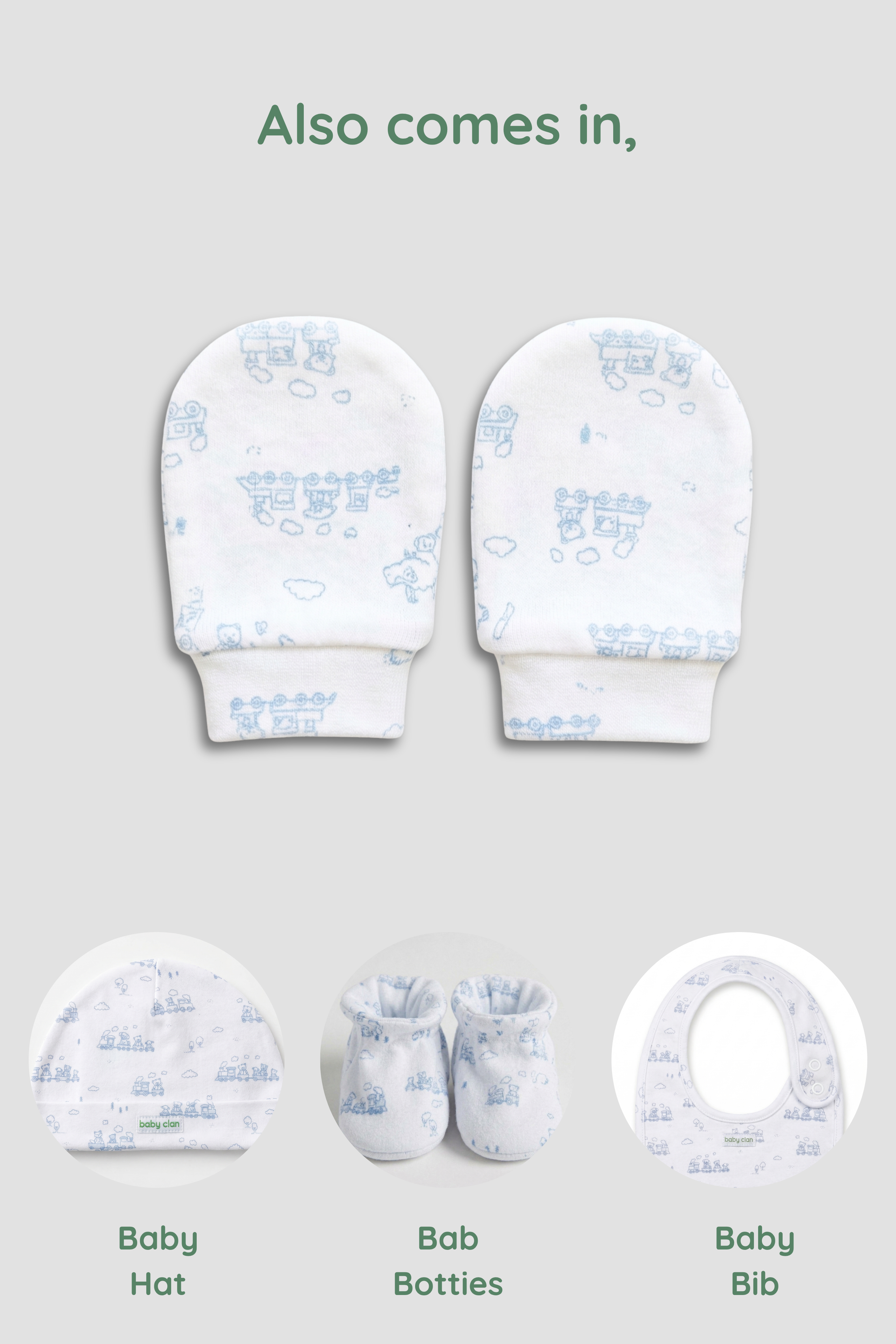 BOYS BLUE TRAIN BABY MITTENS