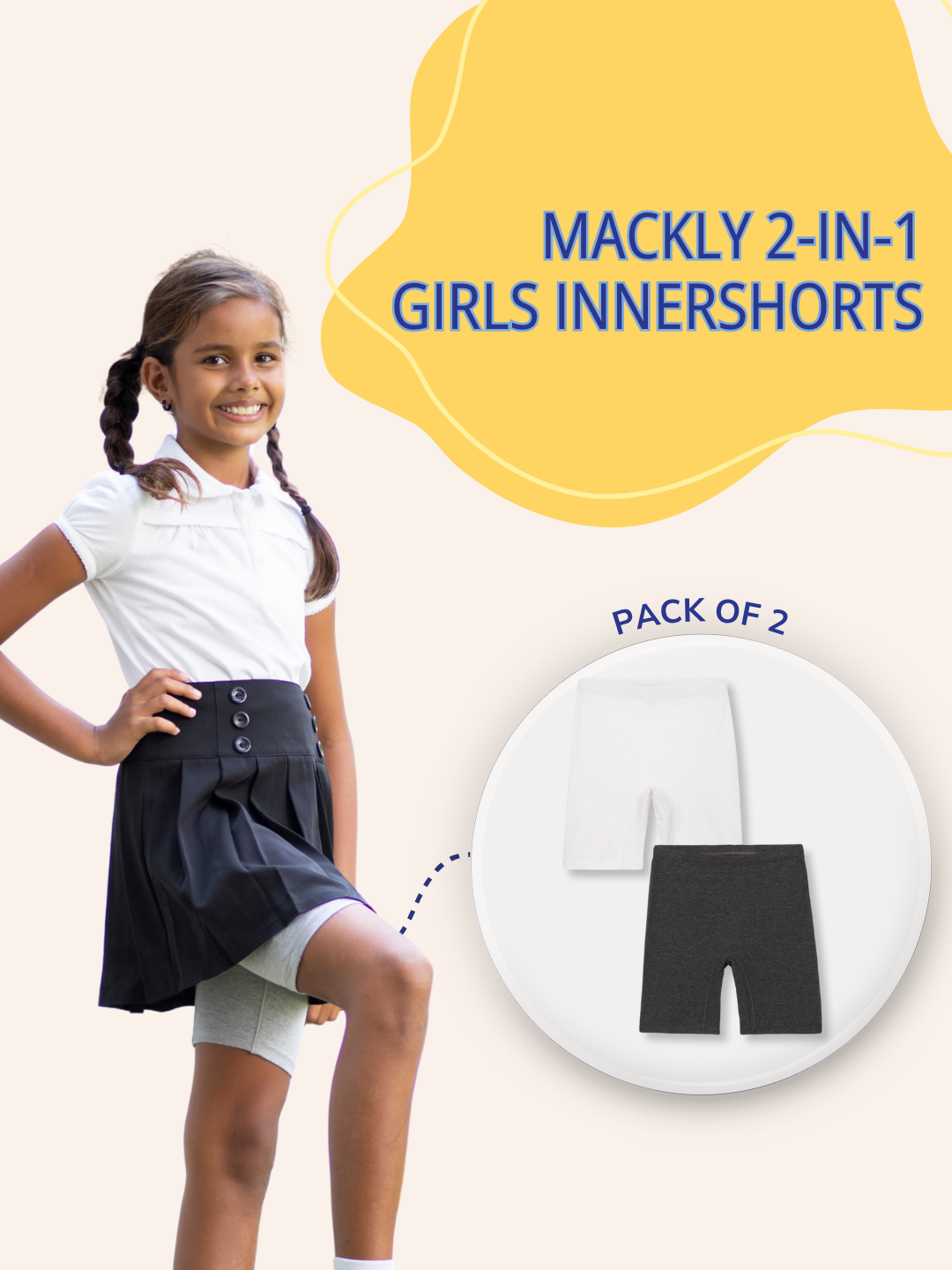 2-Pack Girls Inner Shorts - Black, White