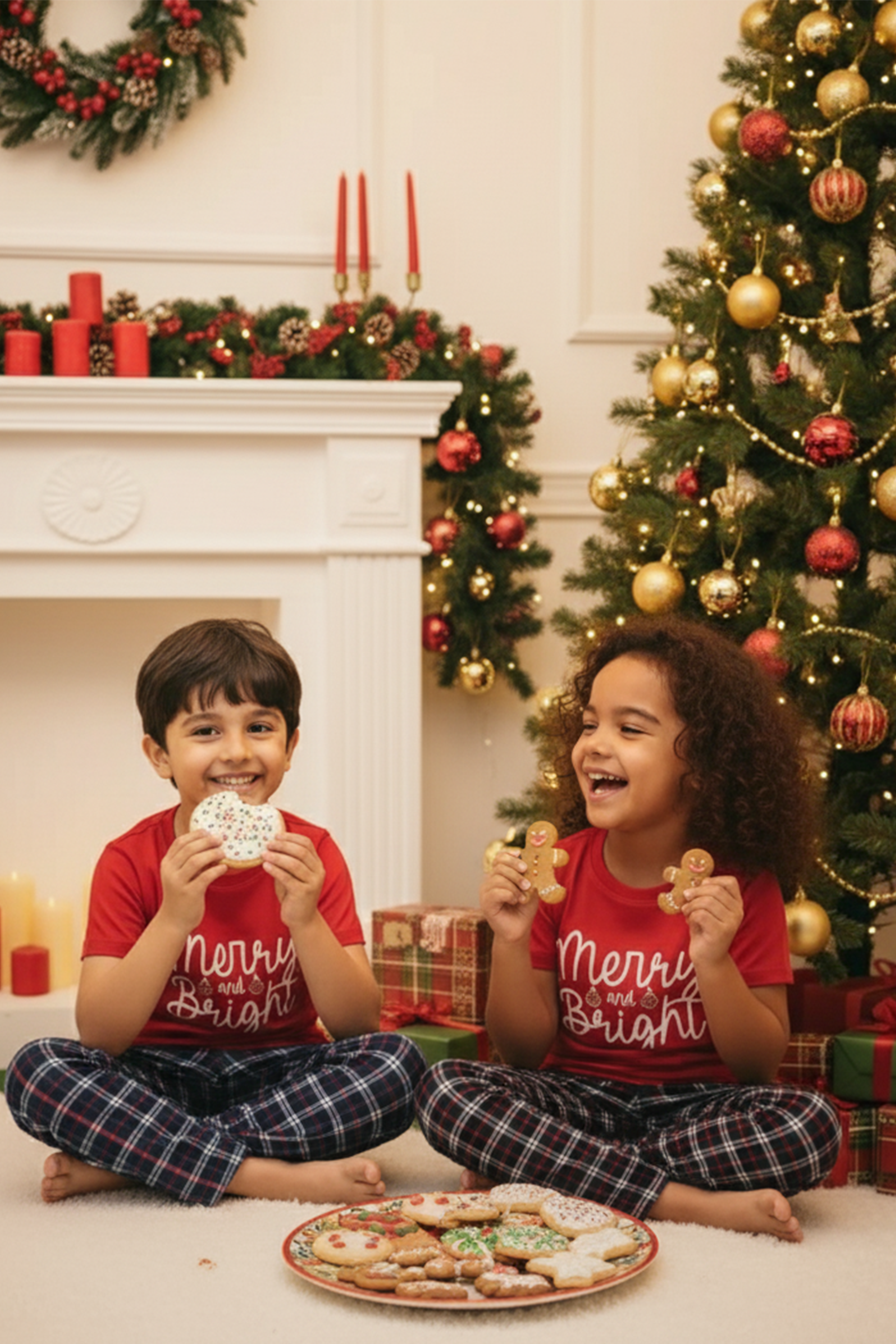 MERRY & BRIGHT KIDS UNISEX SHORT SLEEVE PANT SET