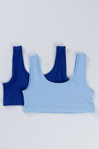 NAVY BLUE AND LIGHT BLUE GIRLS SCOOP BACK TRAINER BRA - PACK OF 2