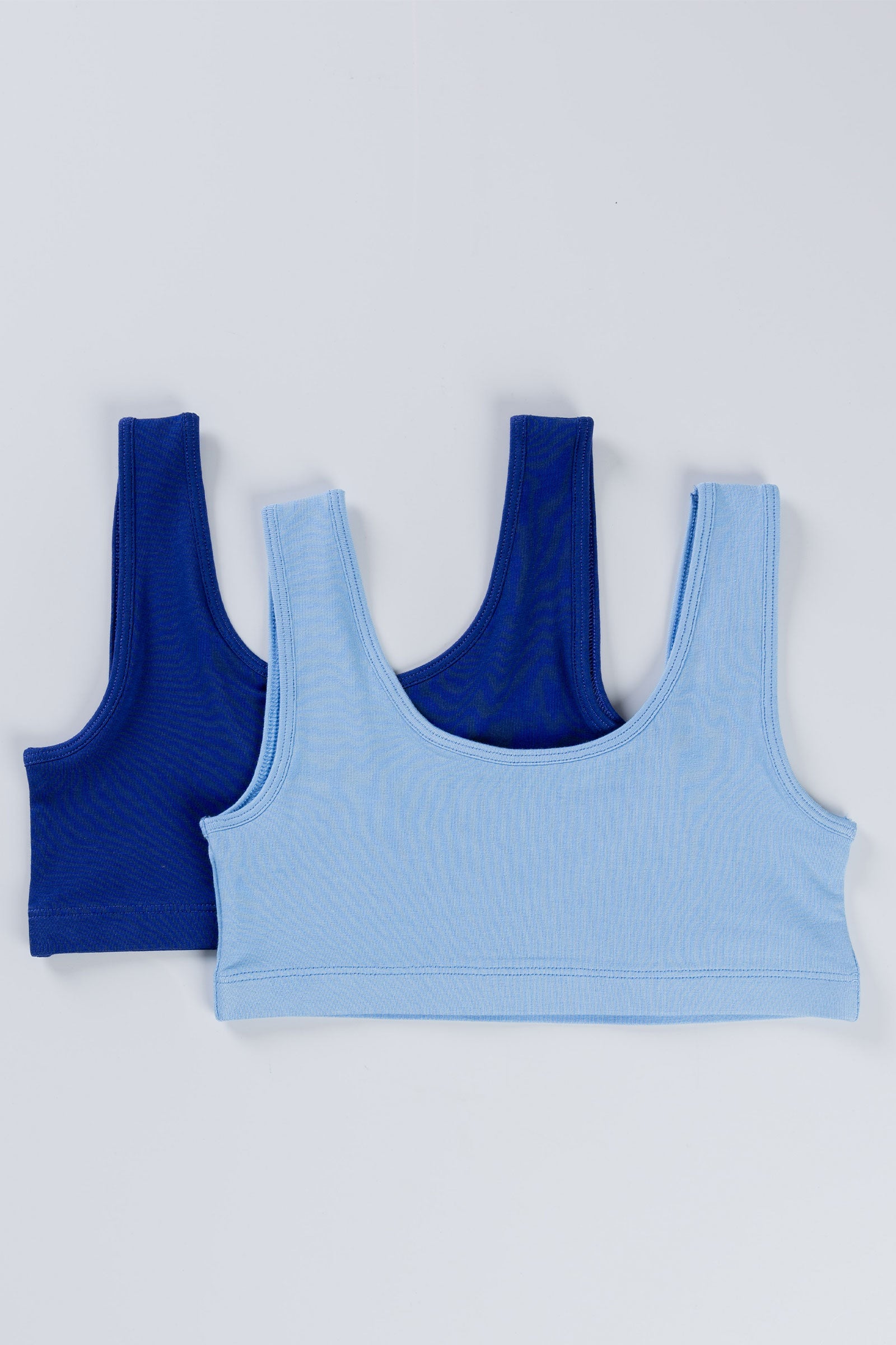 NAVY BLUE AND LIGHT BLUE GIRLS SCOOP BACK TRAINER BRA - PACK OF 2