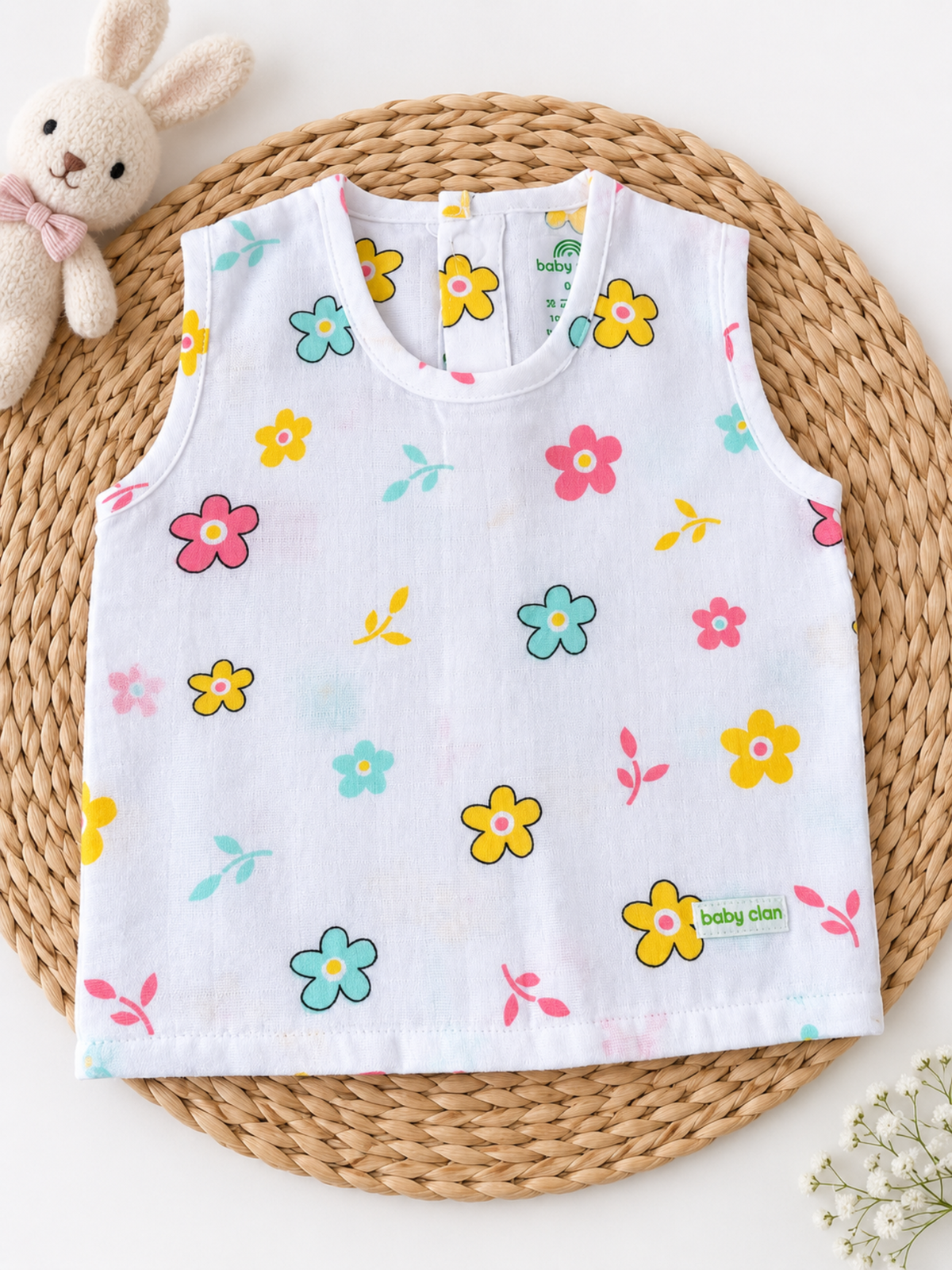 HAPPY FLOWER MUSLIN SLEEVELESS TOP