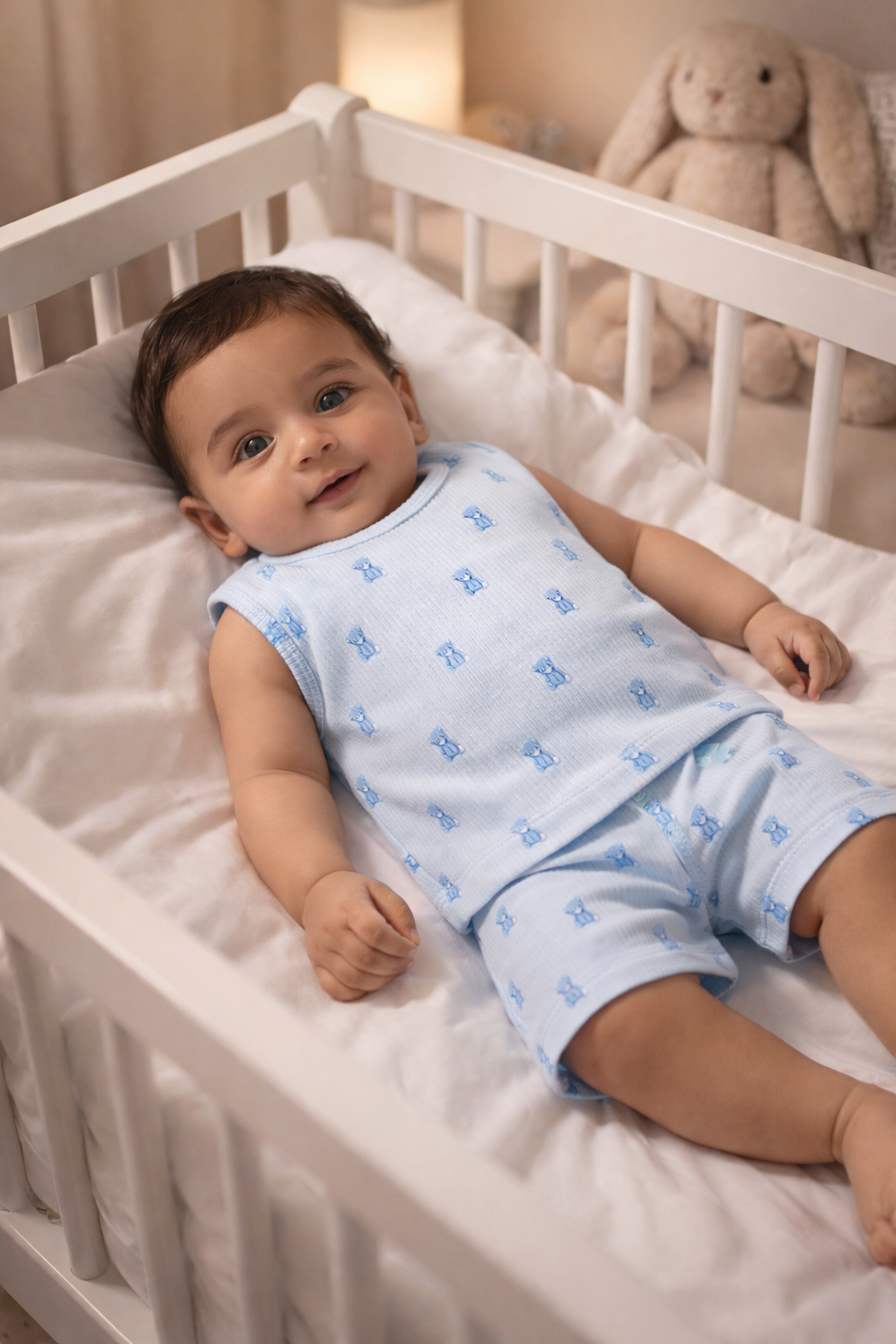 SNUGGLE BEAR COTTON VEST & SHORT SET