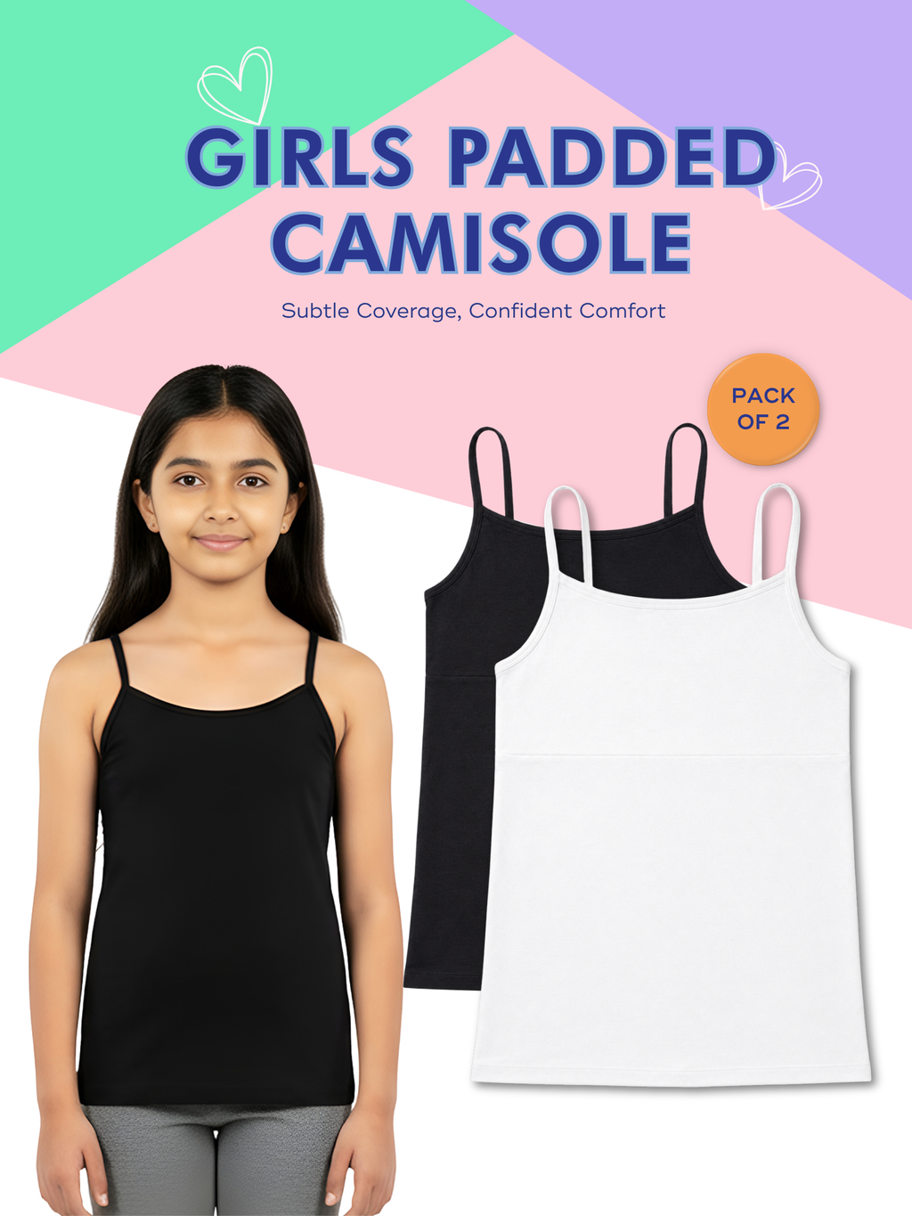 2PACK GIRLS BLACK & WHITE PADDED CAMISOLE