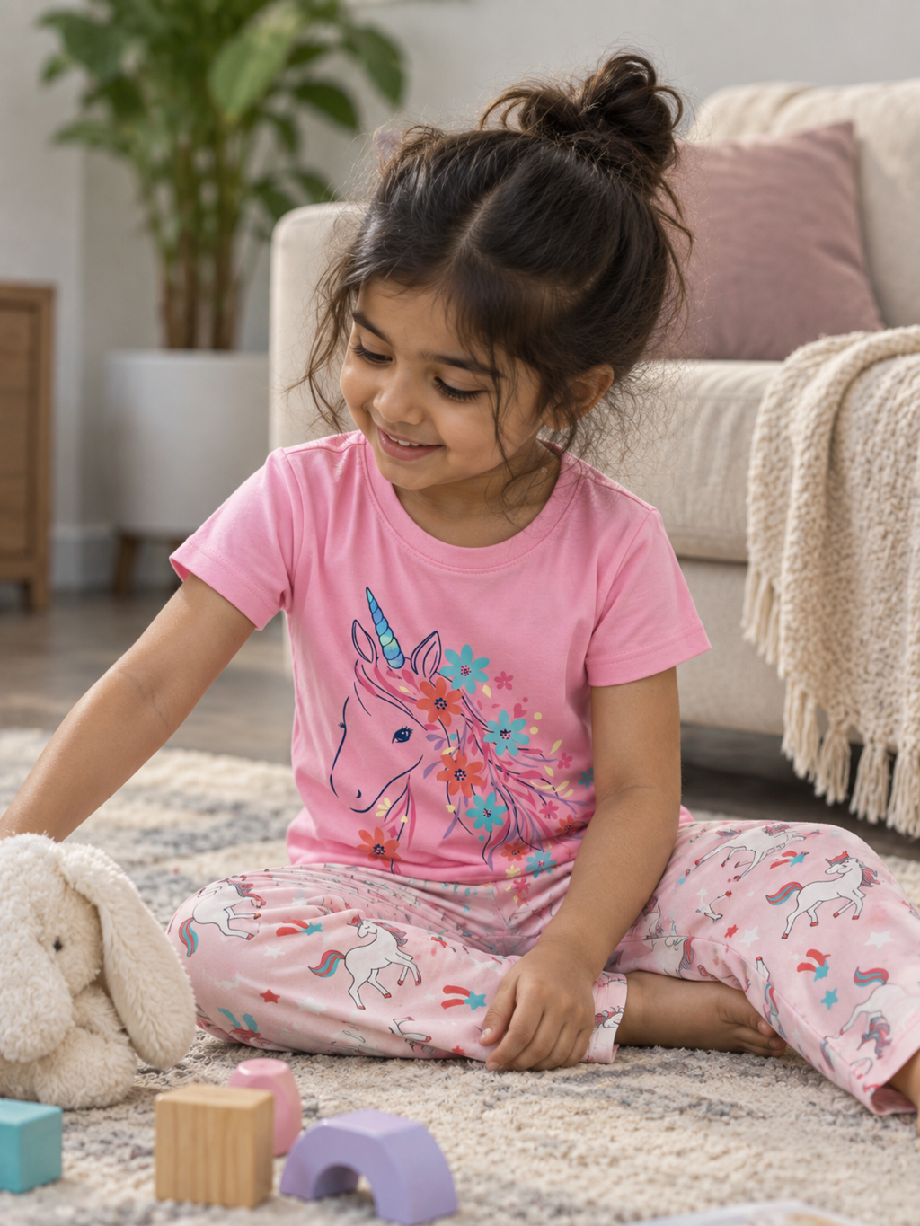 STARLIGHT UNICORN GIRLS SHORT SLEEVE PANT SET