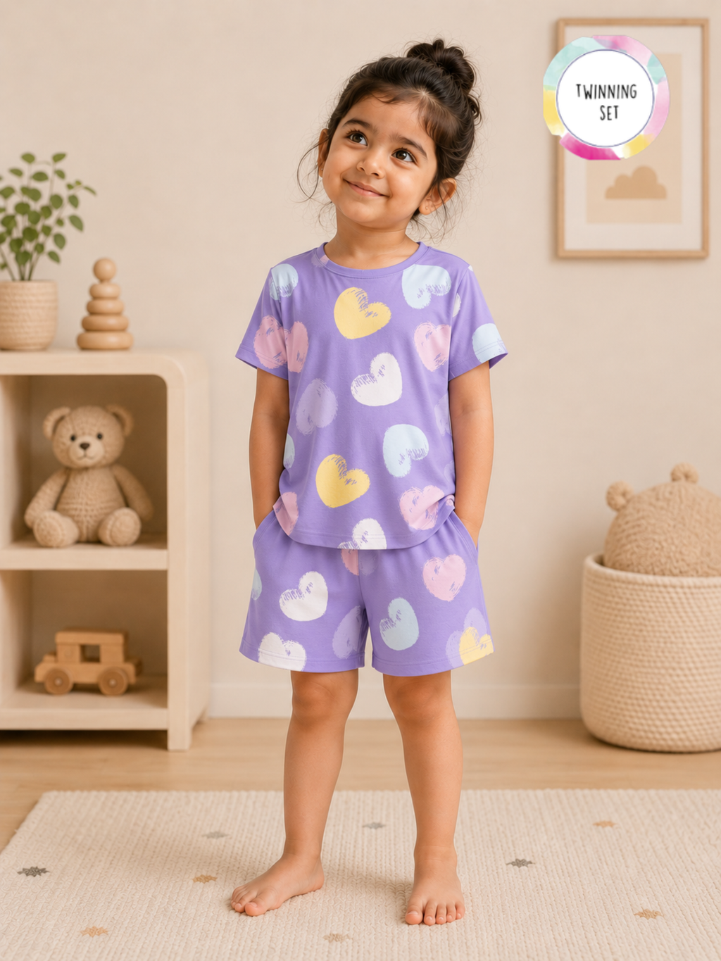 AIRSOFT MODAL HEARTS GIRLS SHORT SLEEVE SHORT SET