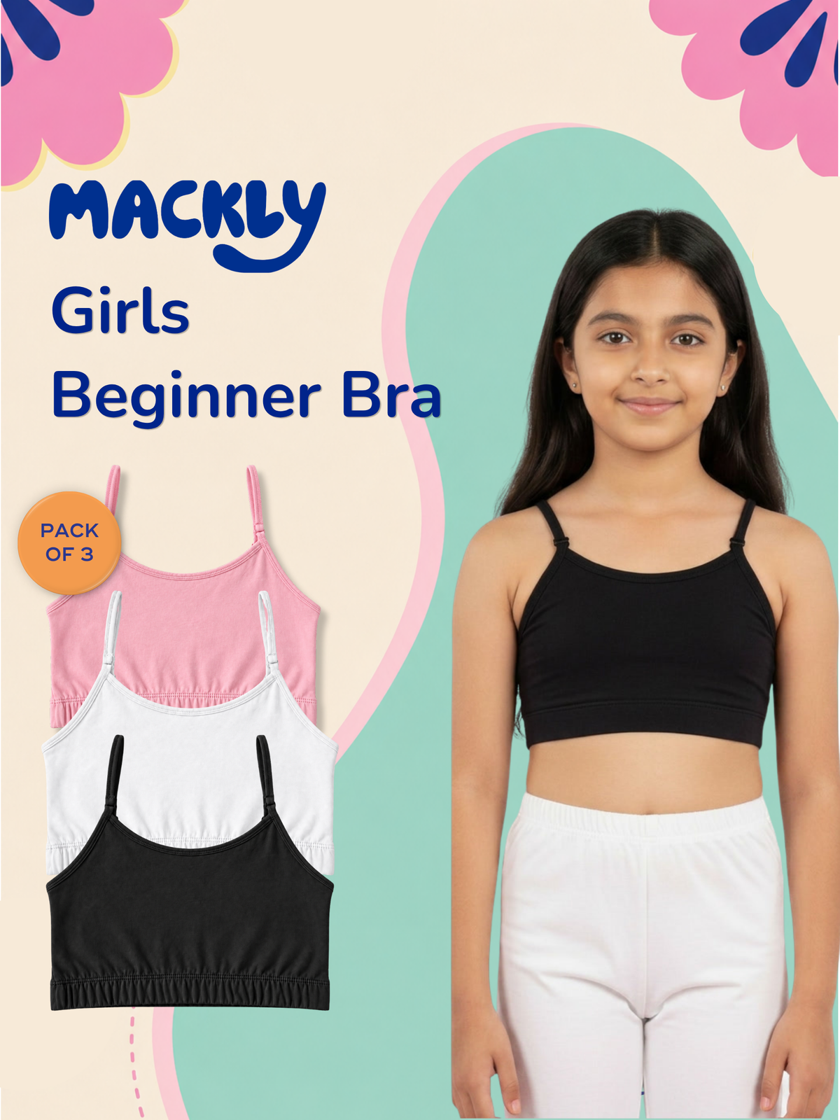 3 PACK BEGINNER BRA WITH REMOVABLE STRAP