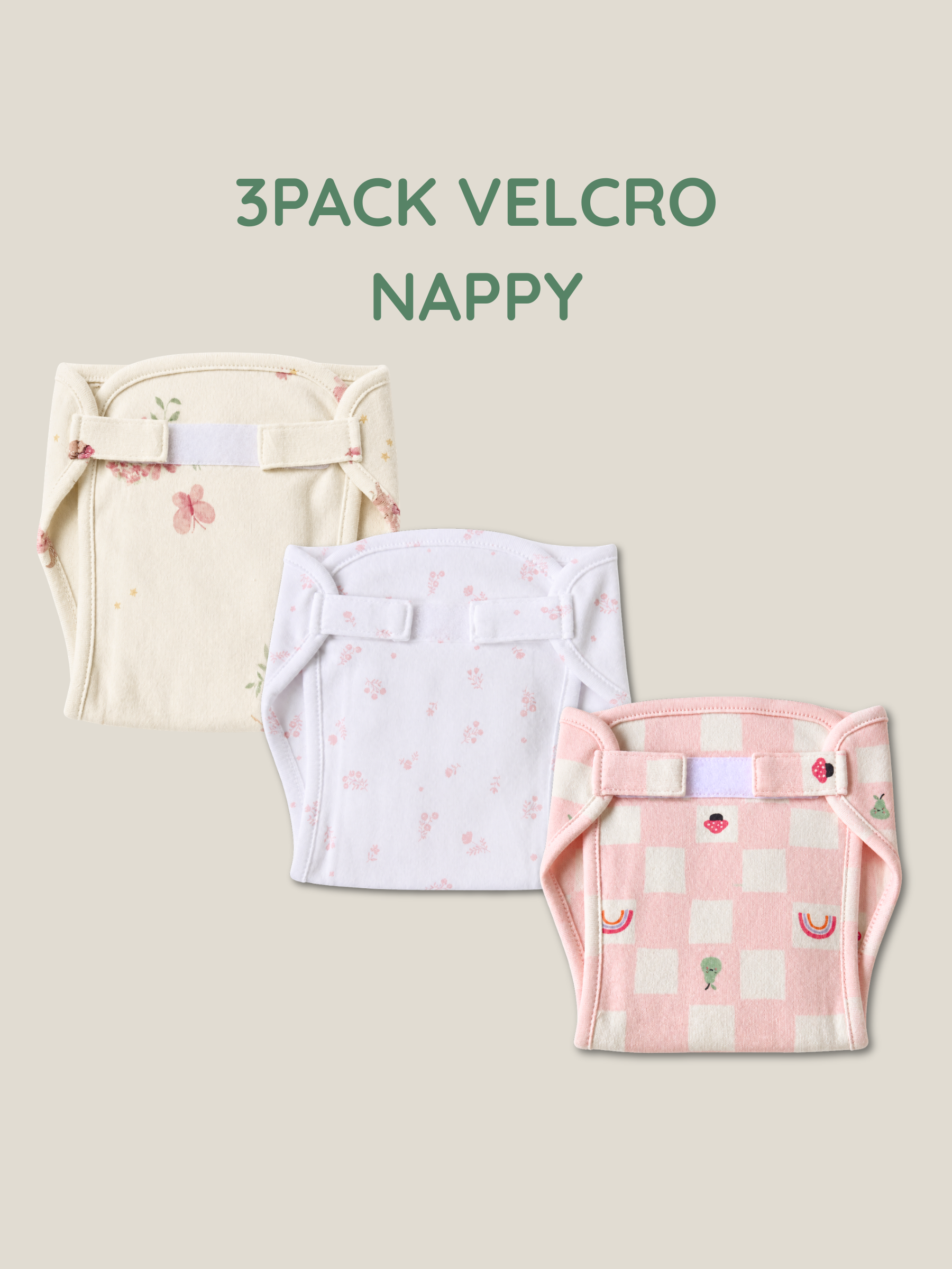 FAIRY GARDEN 3 PACK VELCRO CLOTH NAPPY