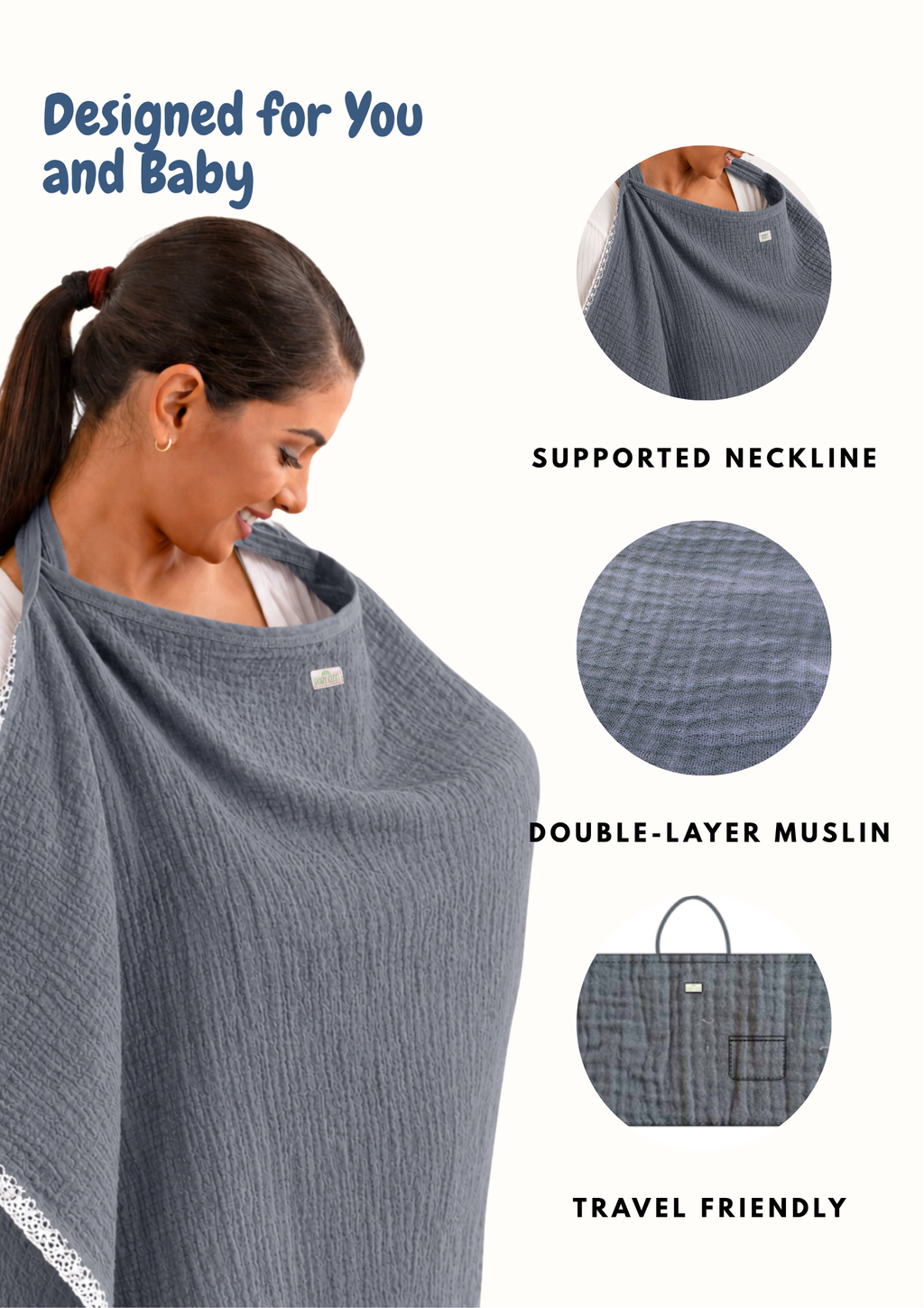 Nursing Cover – Organic Crinkle Cotton – One Size – Baby Clan