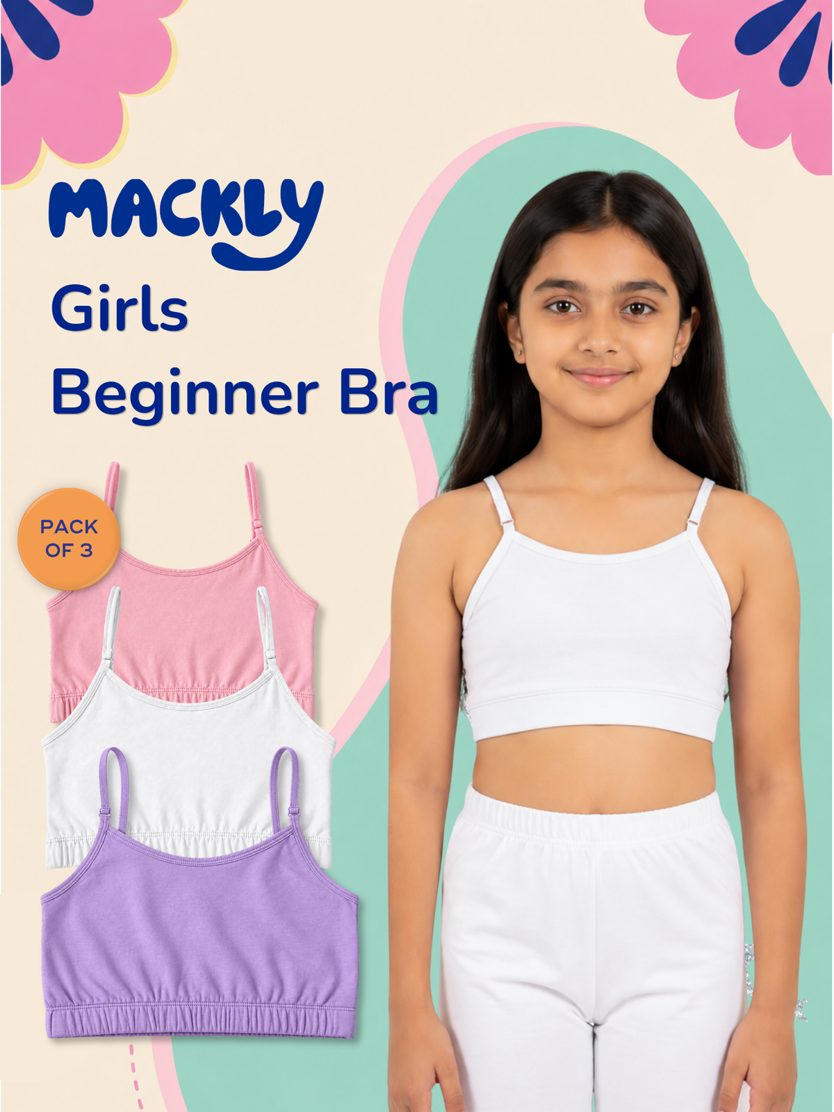 3 PACK BEGINNER BRA WITH REMOVABLE STRAP