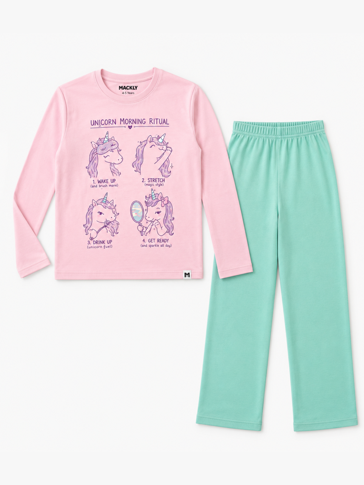 UNICORN MORNING ROUTINE GIRLS LONG SLEEVE PANT SET