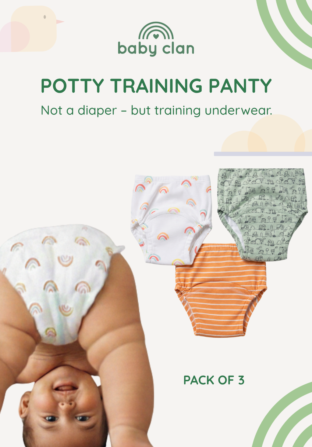 3 PACK RAINBOW UNISEX POTTY TRAINING PANTS