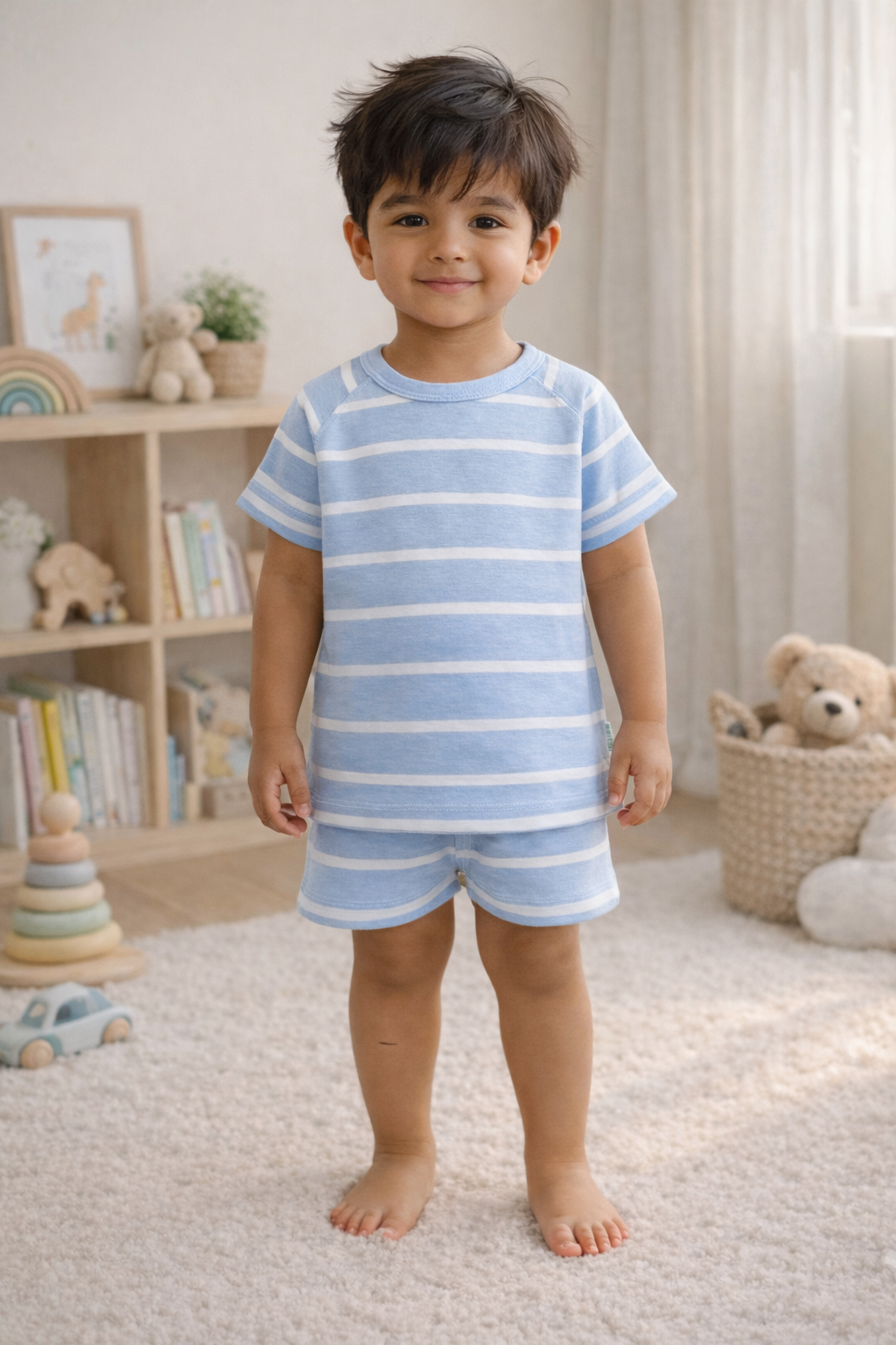 BLUE STRIPE COTTON SHORT SET