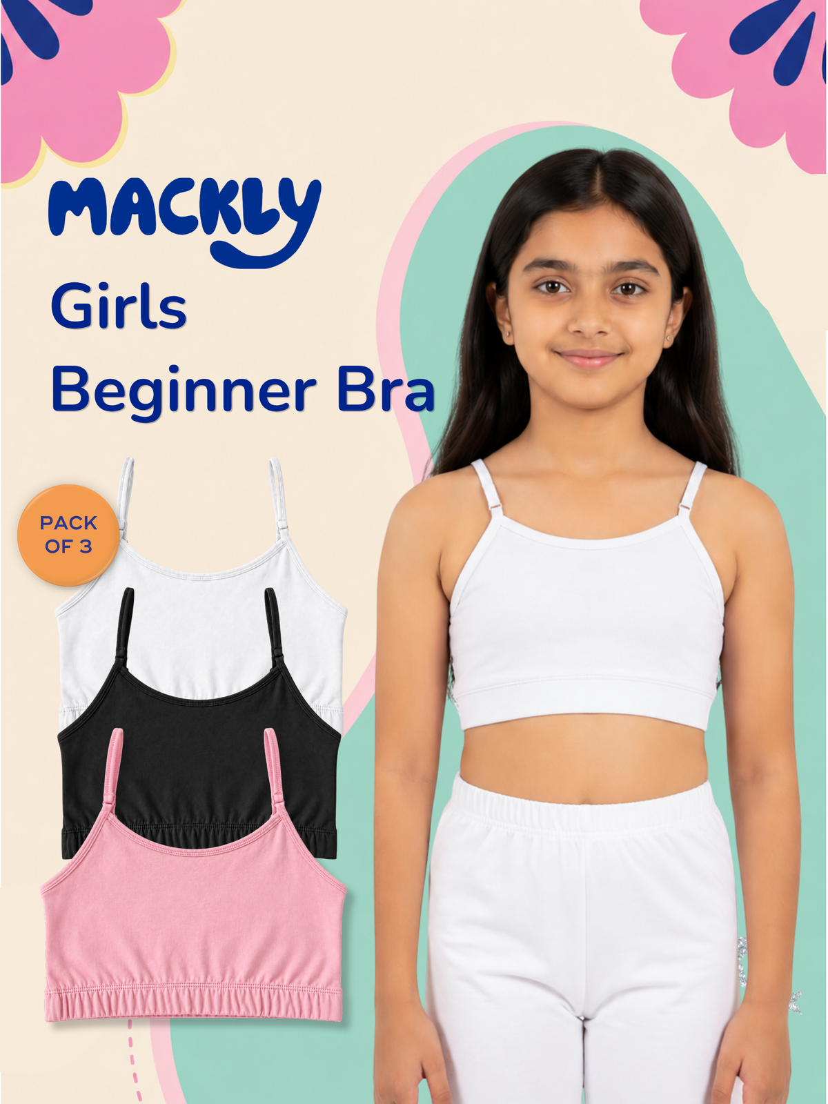 3 PACK BEGINNER BRA WITH REMOVABLE STRAP