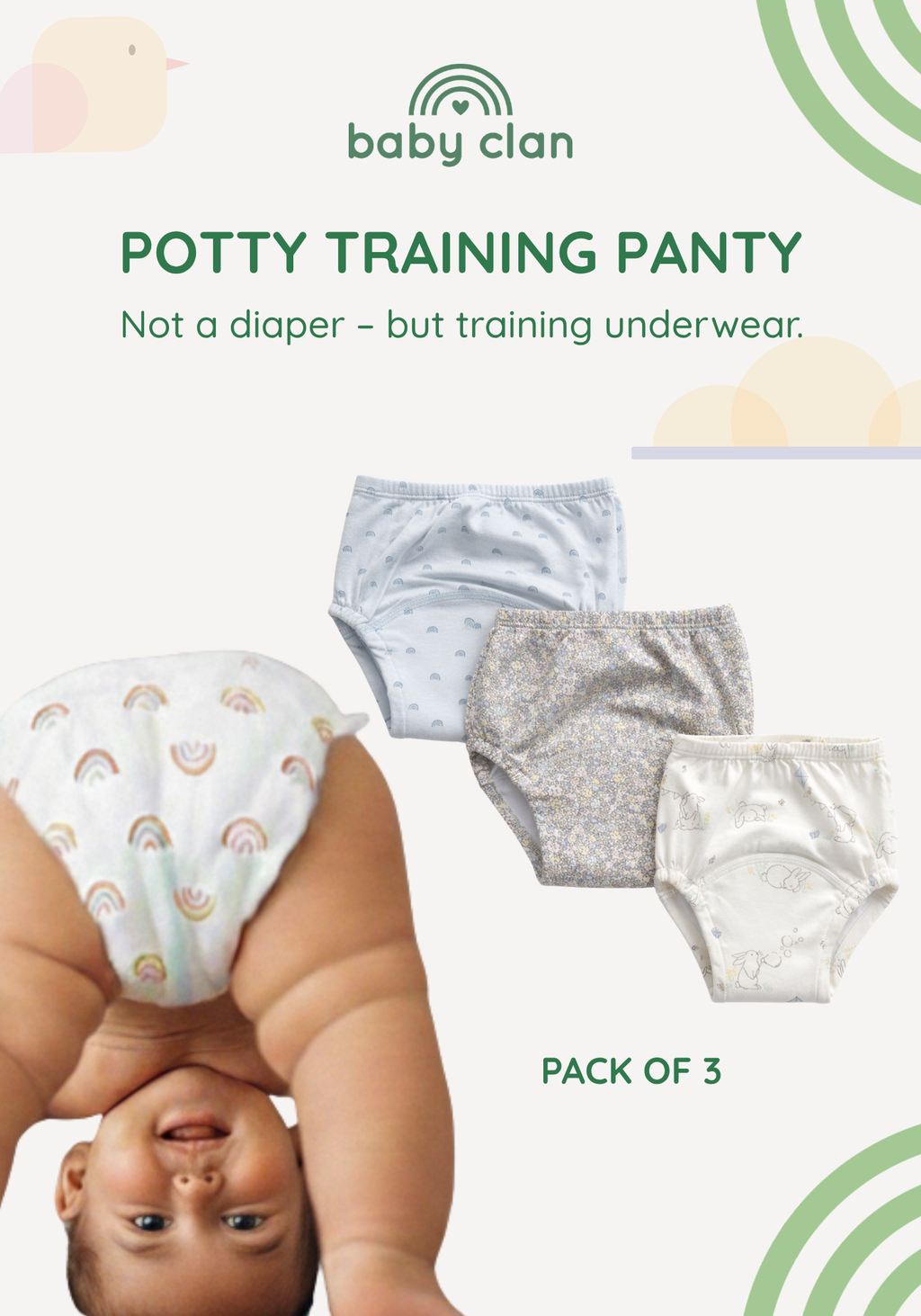 3 PACK BUNNY UNISEX POTTY TRAINING PANTS