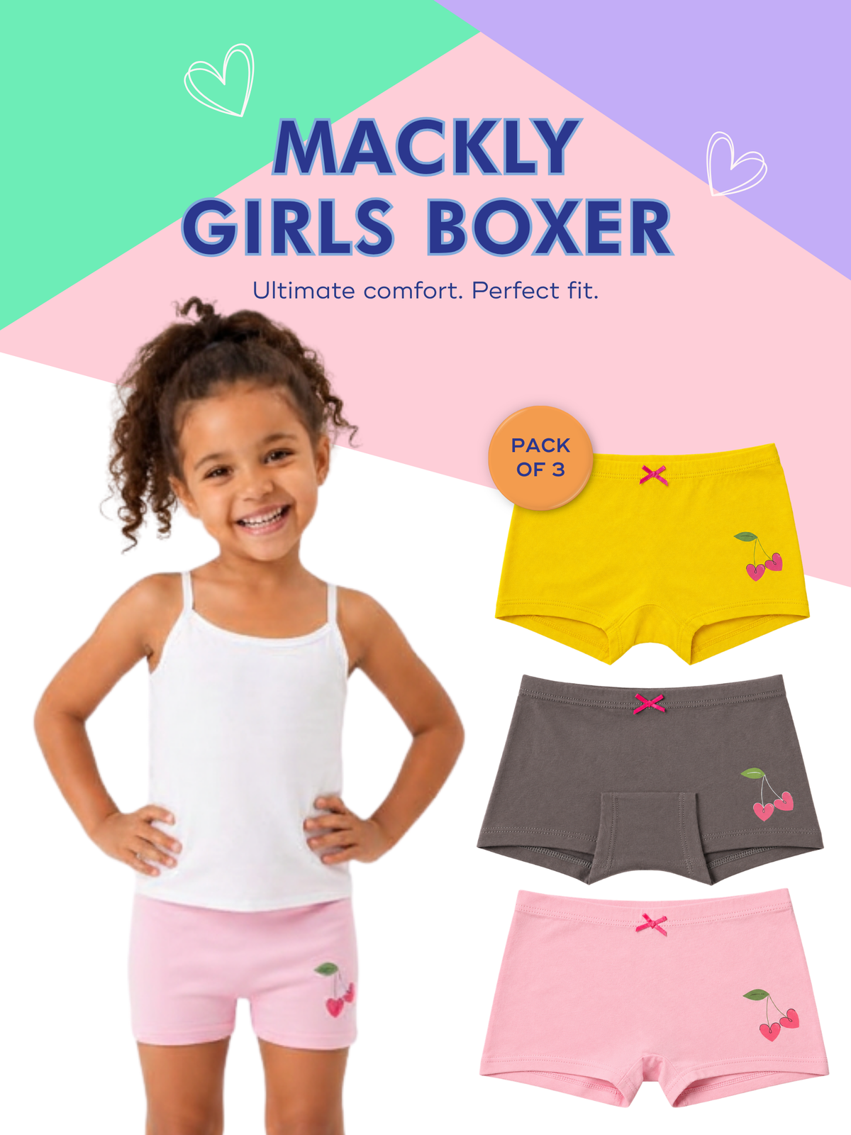 CHERRY LOVE GIRLS BOXER - 3 PACK