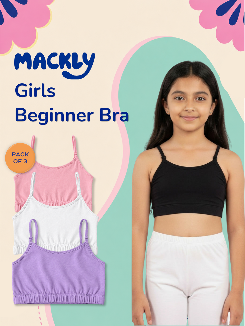 3 PACK BEGINNER BRA WITH REMOVABLE STRAP