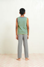 BOYS ROCK CLIMB STRIPED LYCRA JERSEY SLEEVELESS TOP 100% COTTON STRIPED SINGLE JERSEY PANTS