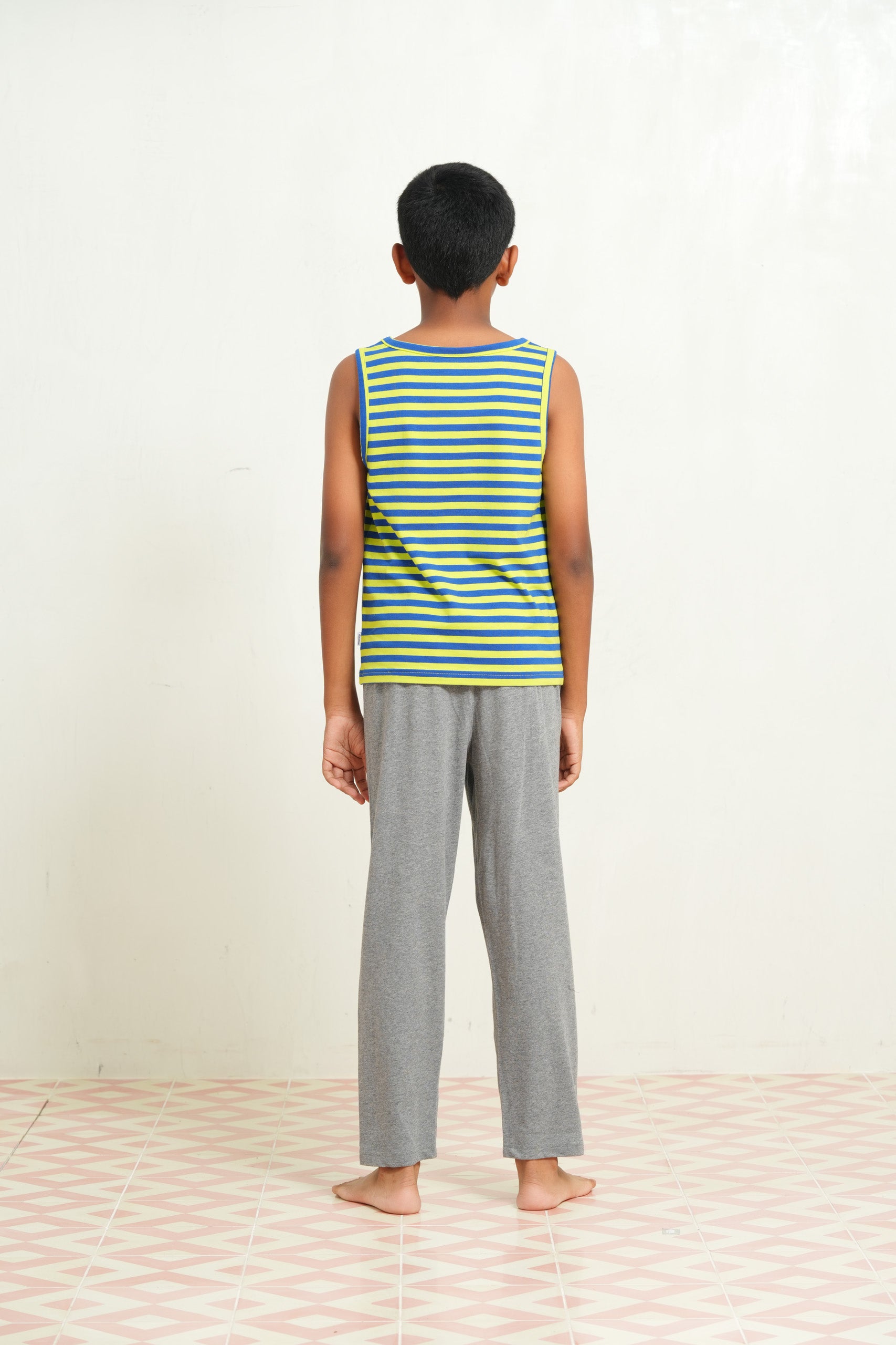 BOYS ROCK CLIMB STRIPED LYCRA JERSEY SLEEVELESS TOP 100% COTTON STRIPED SINGLE JERSEY PANTS