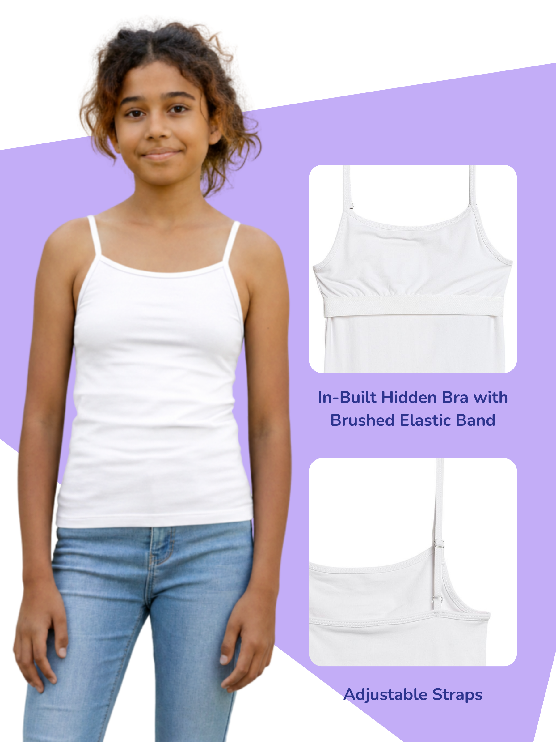 2PACK GIRLS WHITE INBUILD BRA CAMI