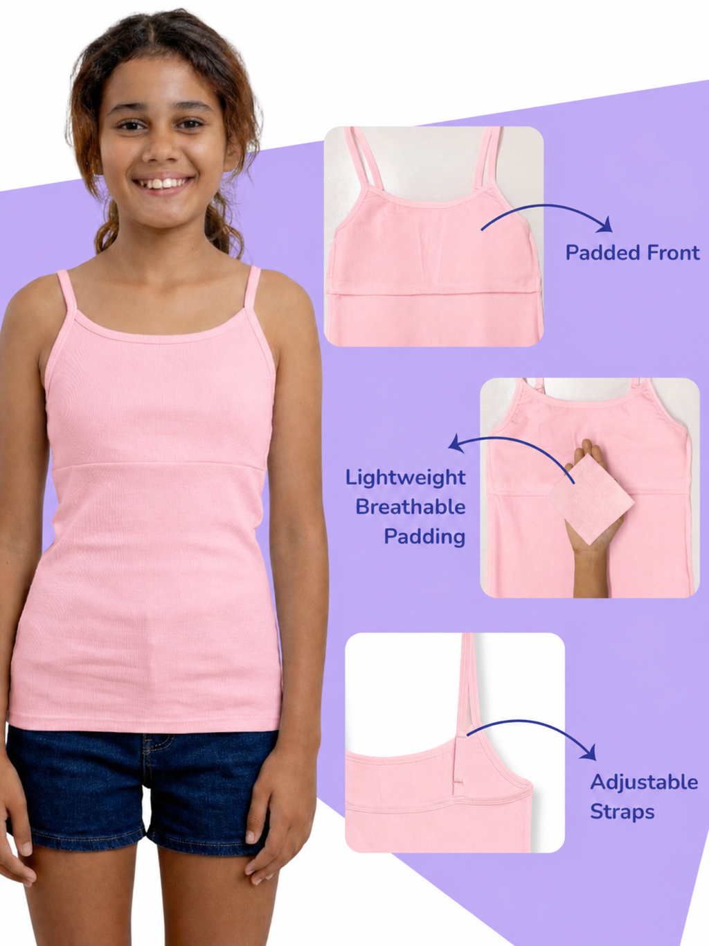 PINK GIRLS PADDED CAMI